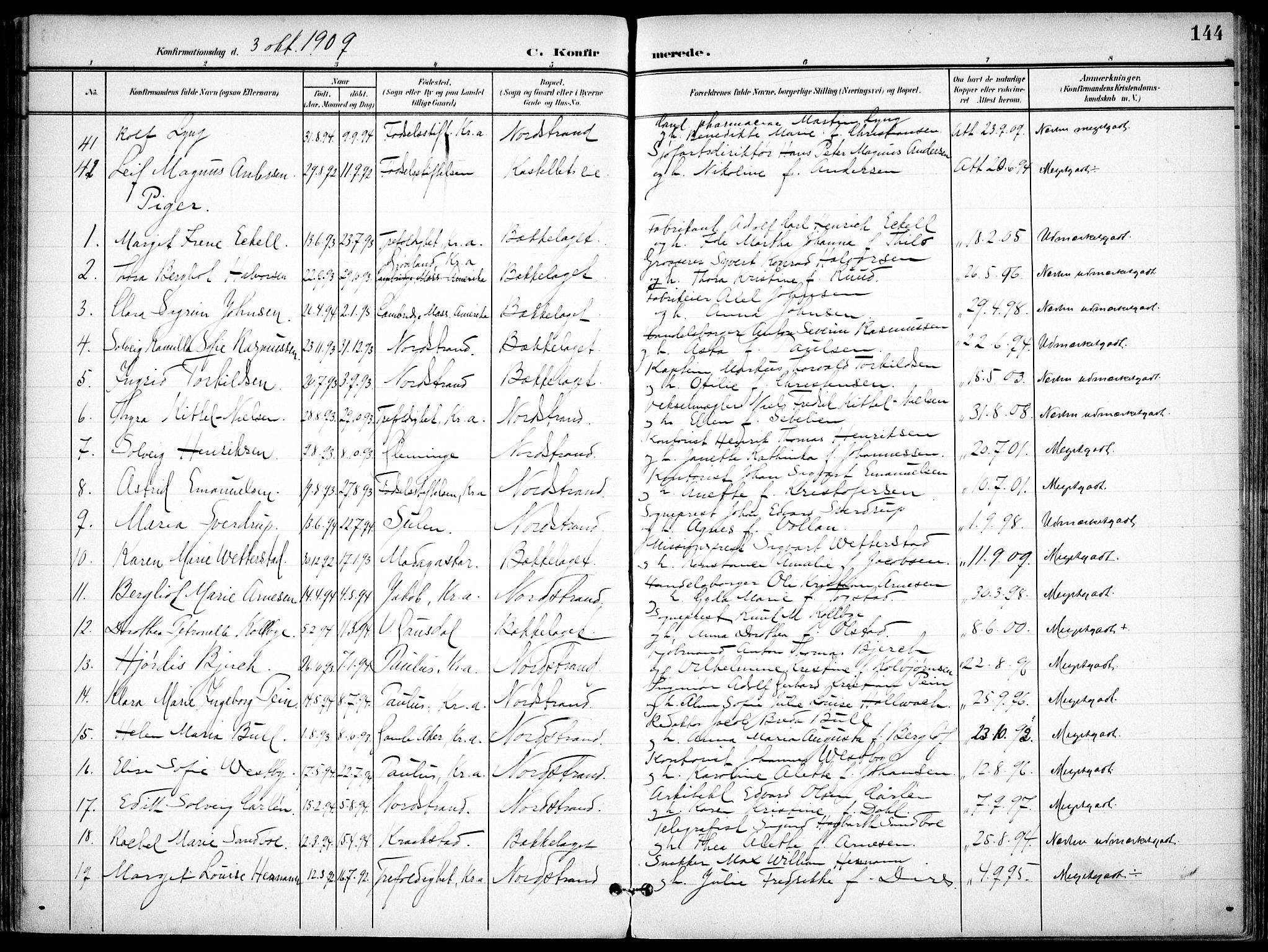 Nordstrand prestekontor Kirkebøker, SAO/A-10362a/F/Fa/L0001: Parish register (official) no. I 1, 1900-1914, p. 144