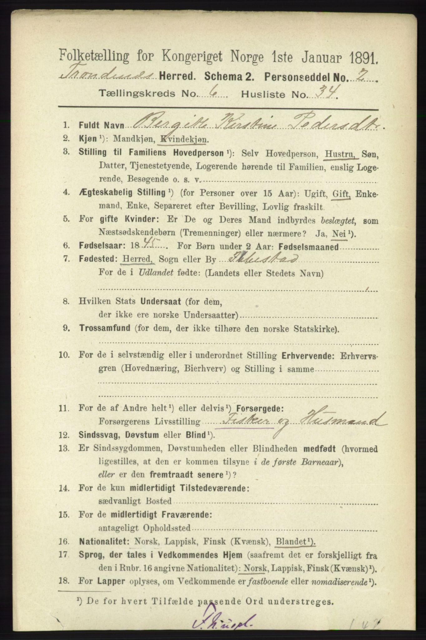 RA, 1891 census for 1914 Trondenes, 1891, p. 4026