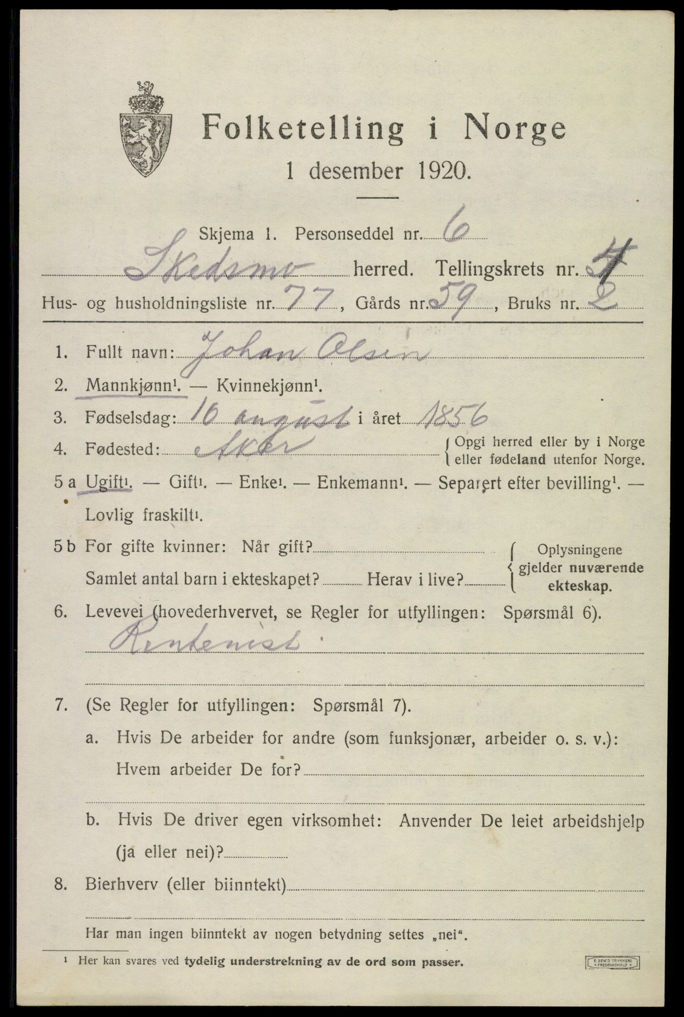 SAO, 1920 census for Skedsmo, 1920, p. 5163