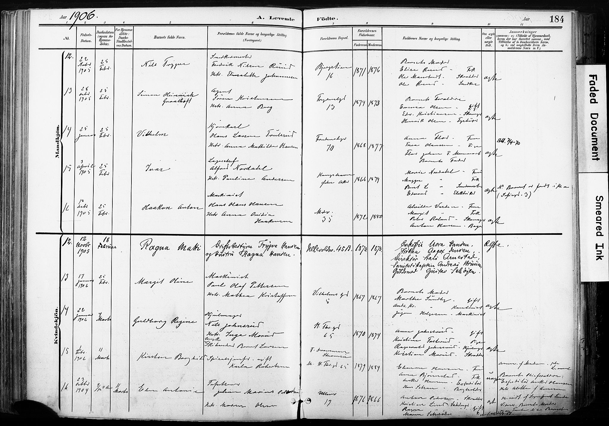 Gamle Aker prestekontor Kirkebøker, AV/SAO-A-10617a/F/L0013: Parish register (official) no. 13, 1901-1908, p. 184