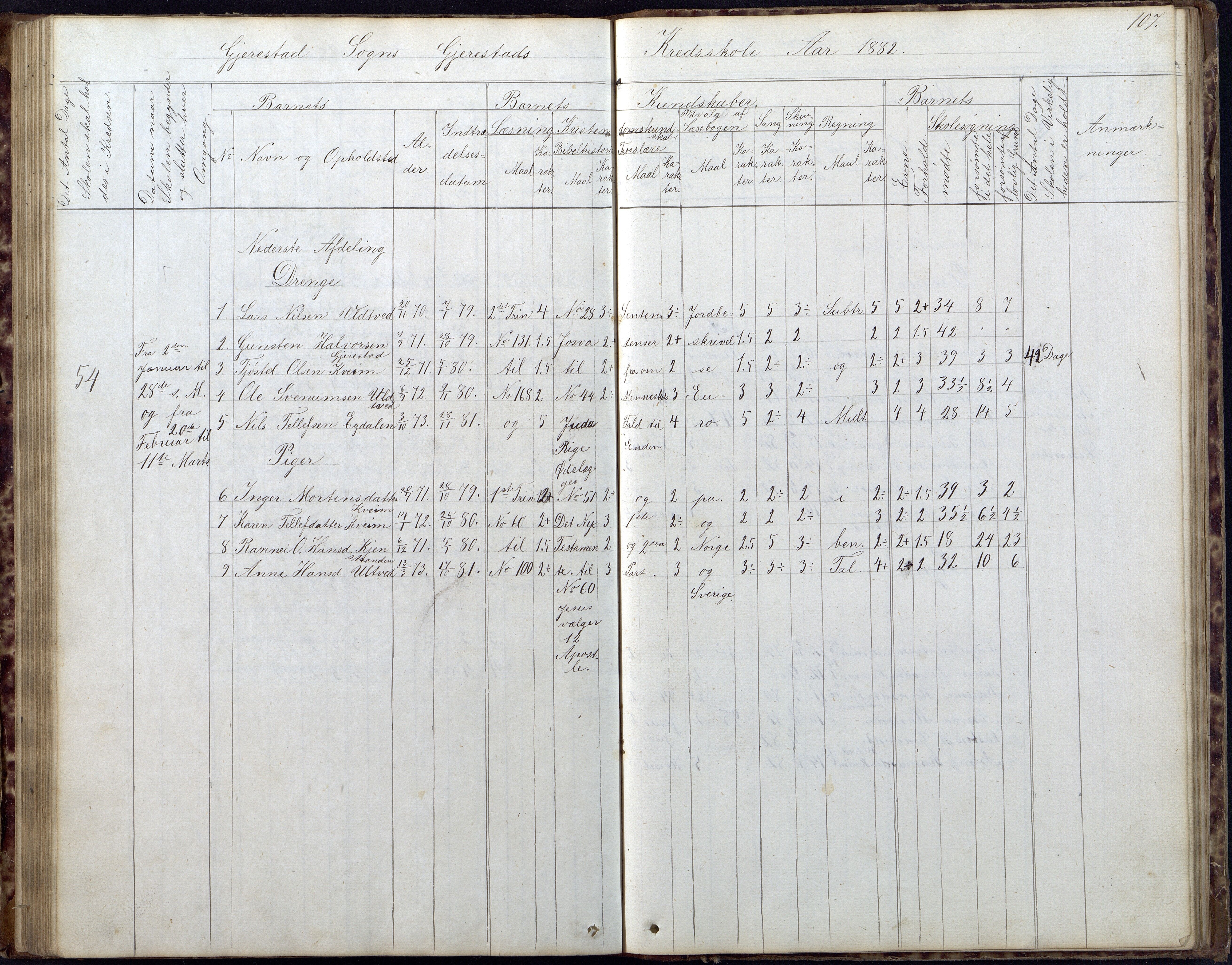 Gjerstad Kommune, Gjerstad Skole, AAKS/KA0911-550a/F02/L0005: Skoleprotokoll, 1863-1891, p. 107