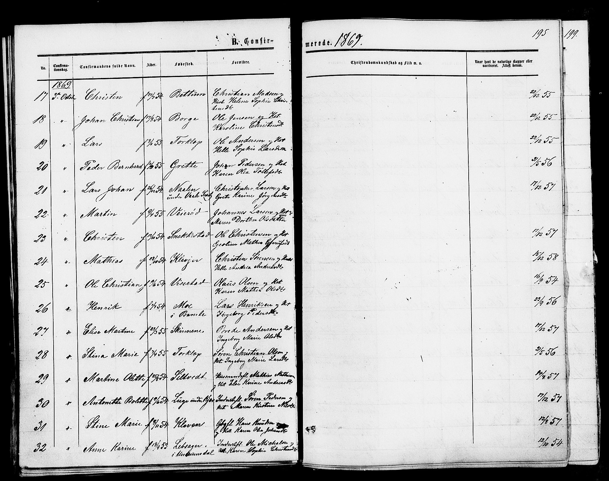 Våle kirkebøker, AV/SAKO-A-334/F/Fa/L0010: Parish register (official) no. I 10, 1861-1877, p. 195