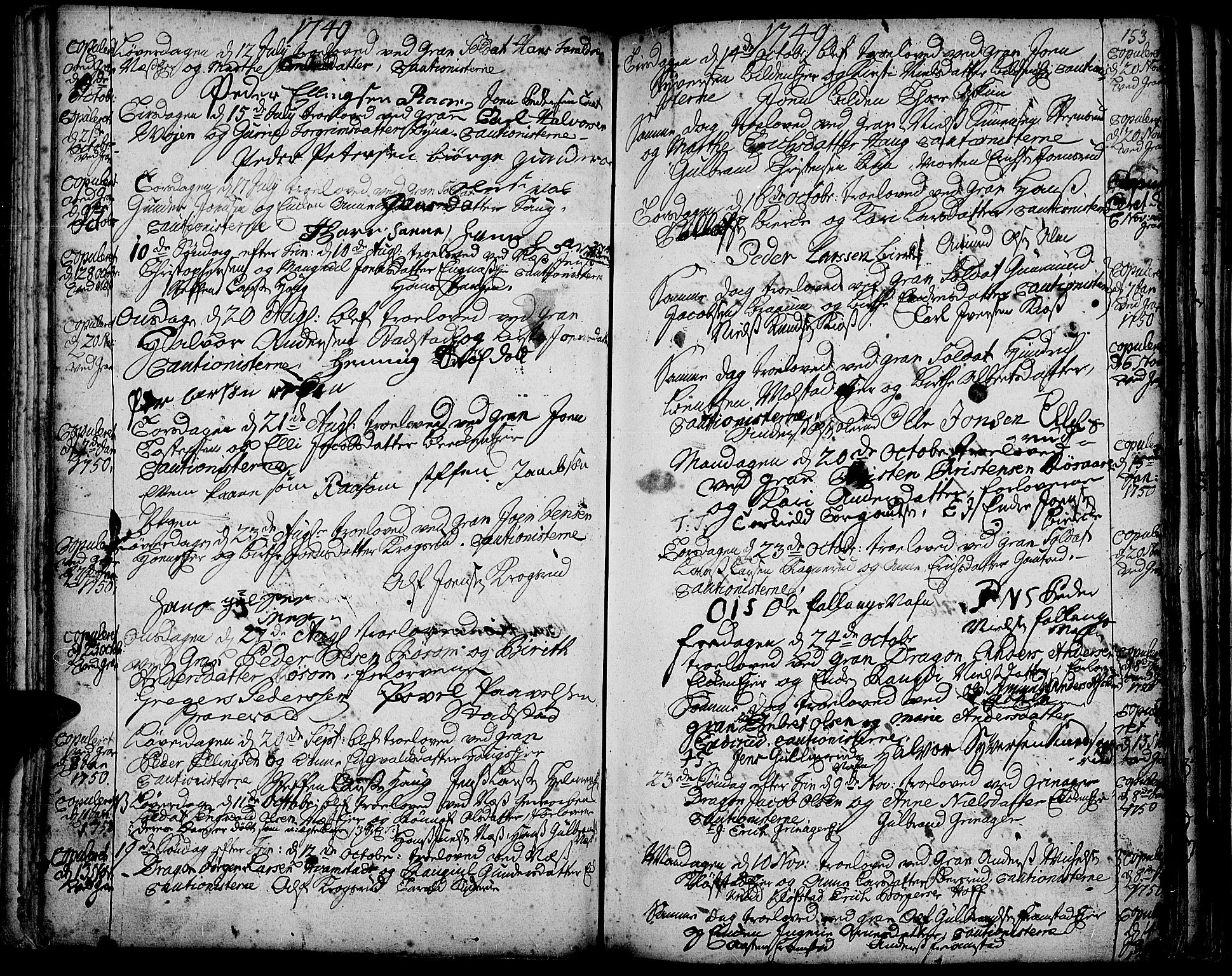 Gran prestekontor, SAH/PREST-112/H/Ha/Haa/L0003: Parish register (official) no. 3, 1745-1758, p. 153