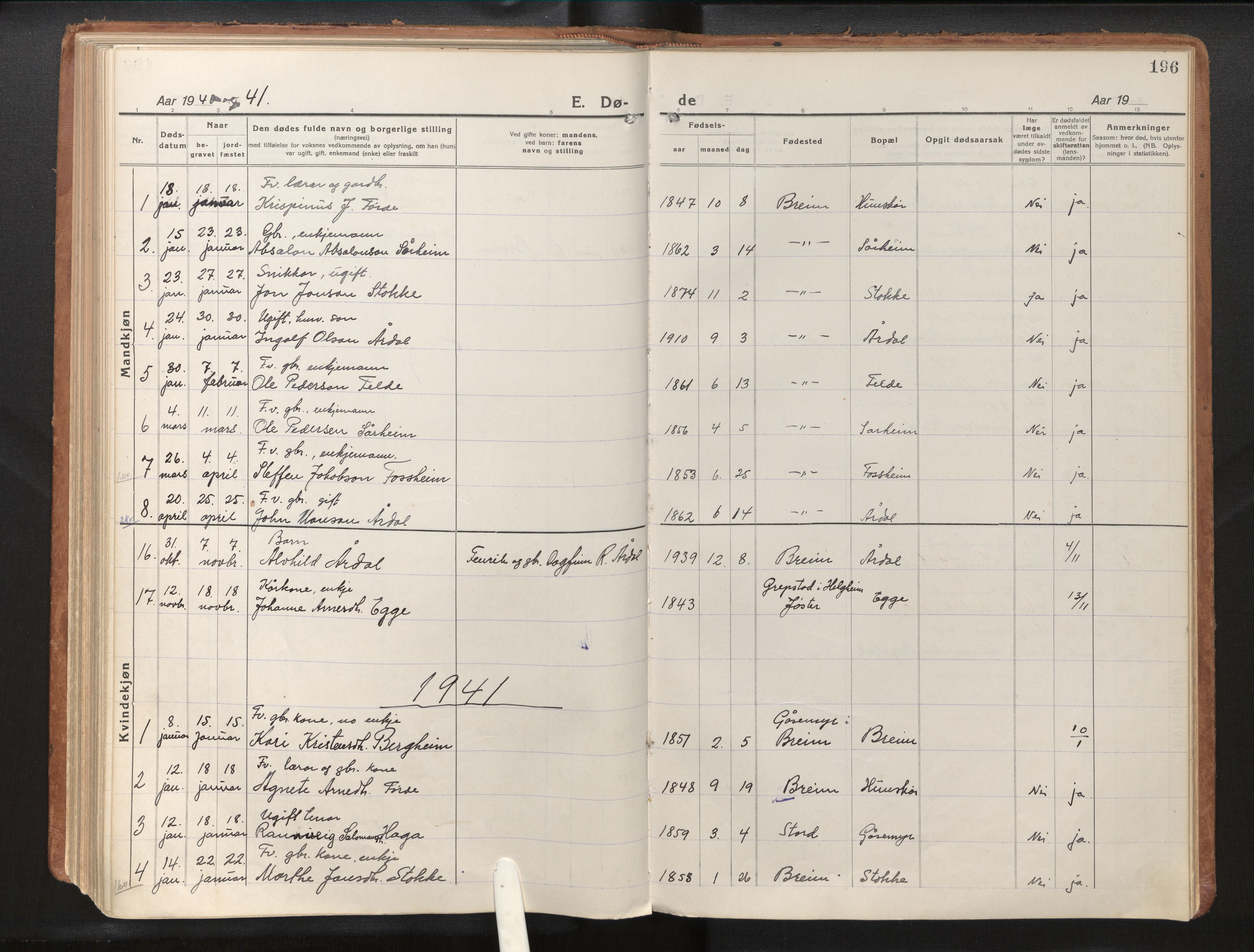 Gloppen sokneprestembete, AV/SAB-A-80101/H/Haa/Haac/L0004: Parish register (official) no. C 4, 1921-1949, p. 196