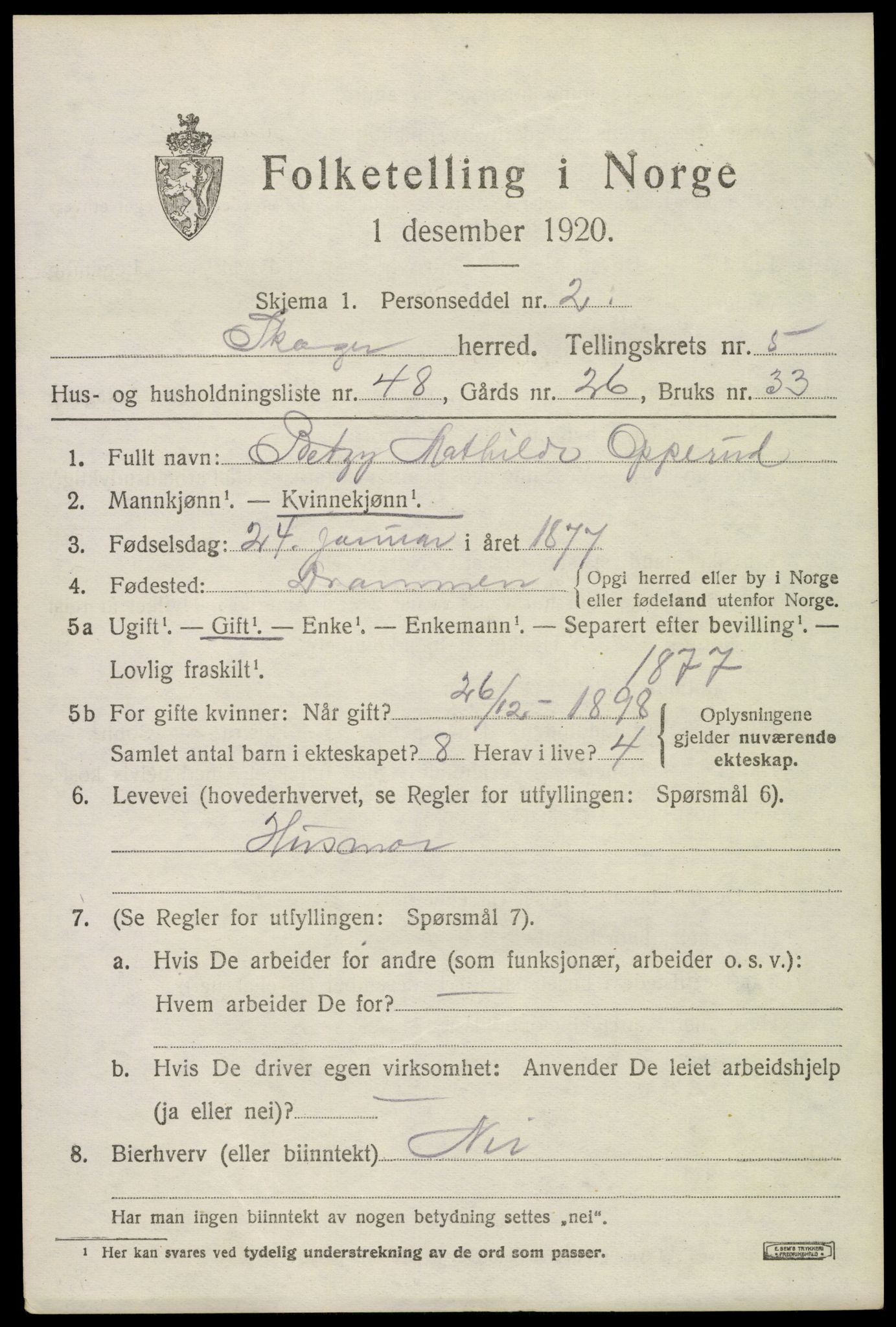 SAKO, 1920 census for Skoger, 1920, p. 11461