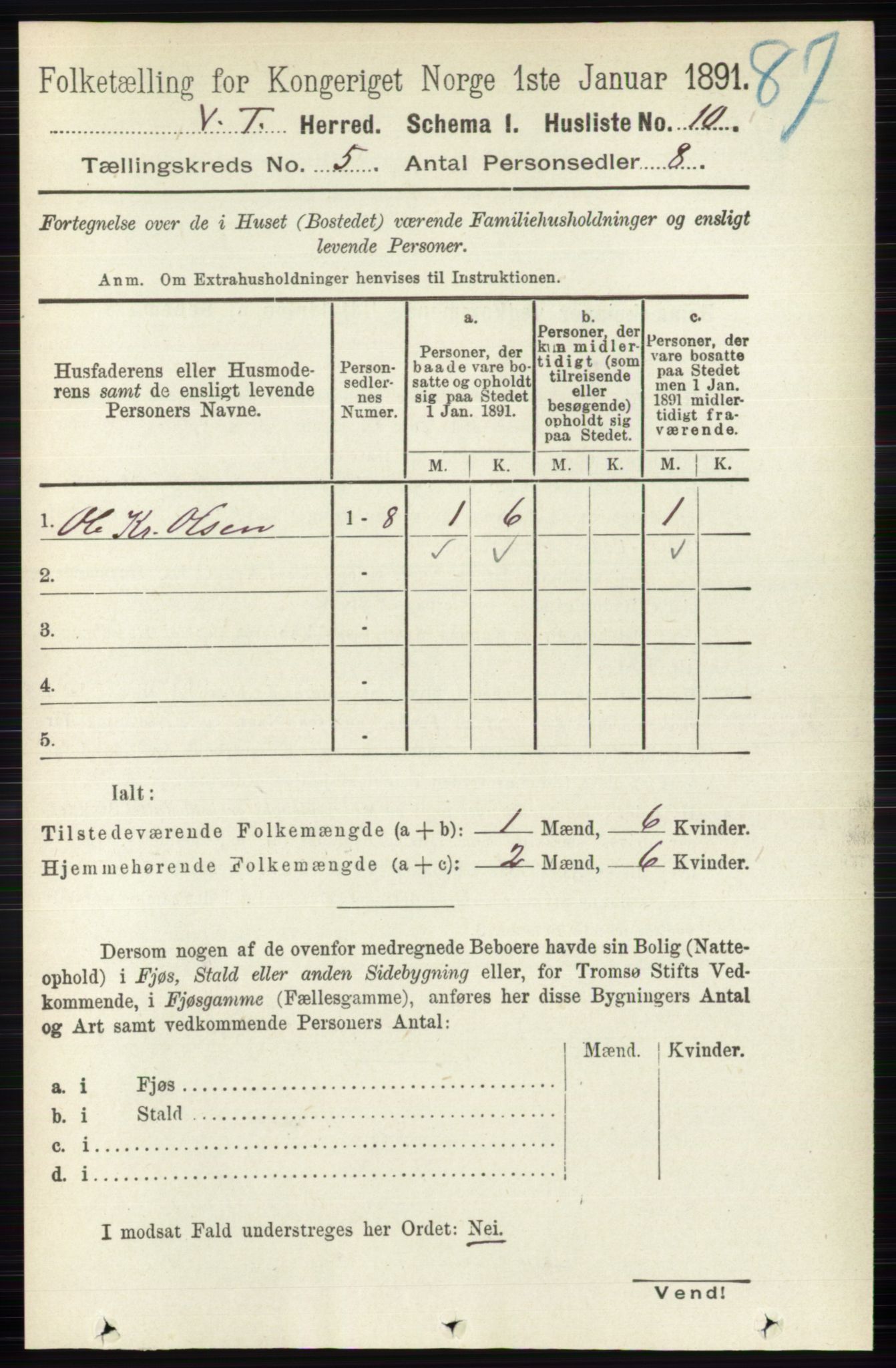 RA, 1891 census for 0529 Vestre Toten, 1891, p. 3140