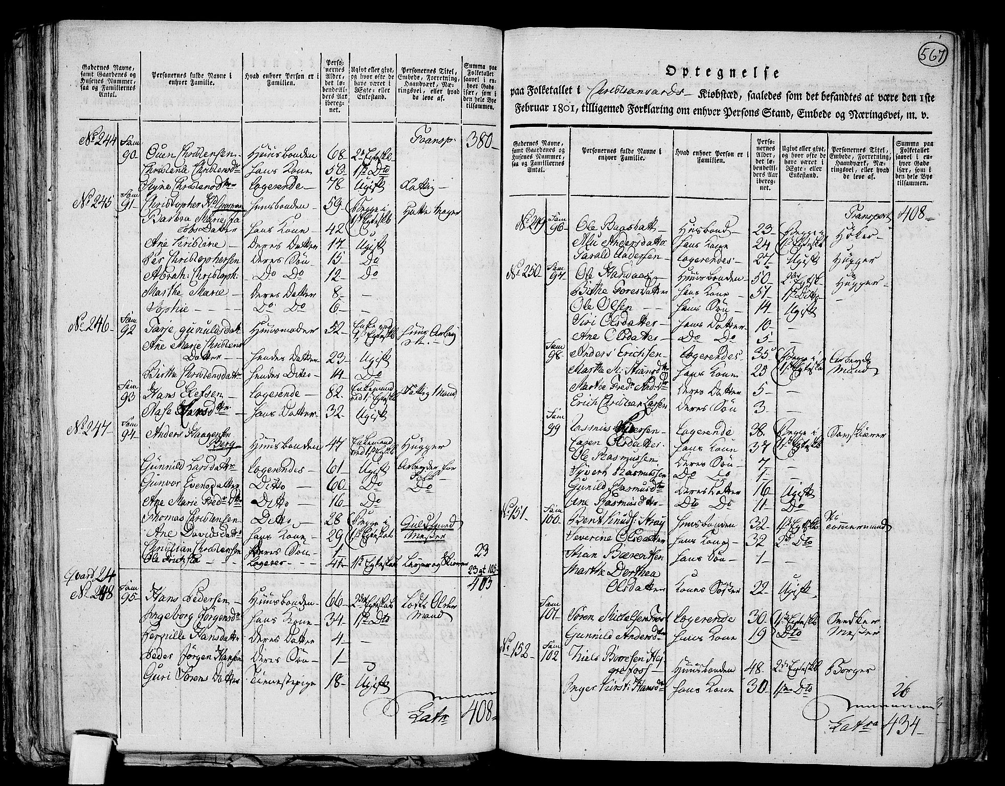 RA, 1801 census for 1001P Kristiansand, 1801, p. 566b-567a
