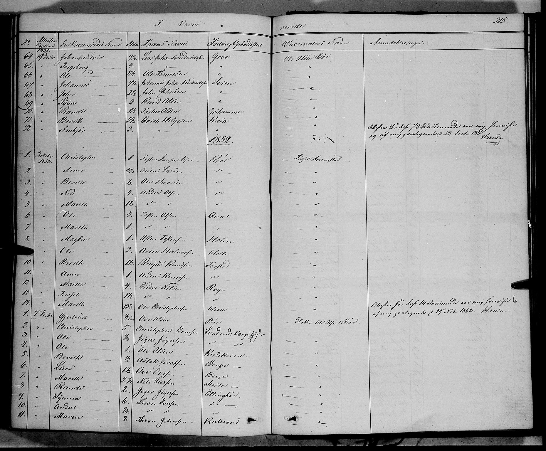 Vang prestekontor, Valdres, SAH/PREST-140/H/Ha/L0006: Parish register (official) no. 6, 1846-1864, p. 215