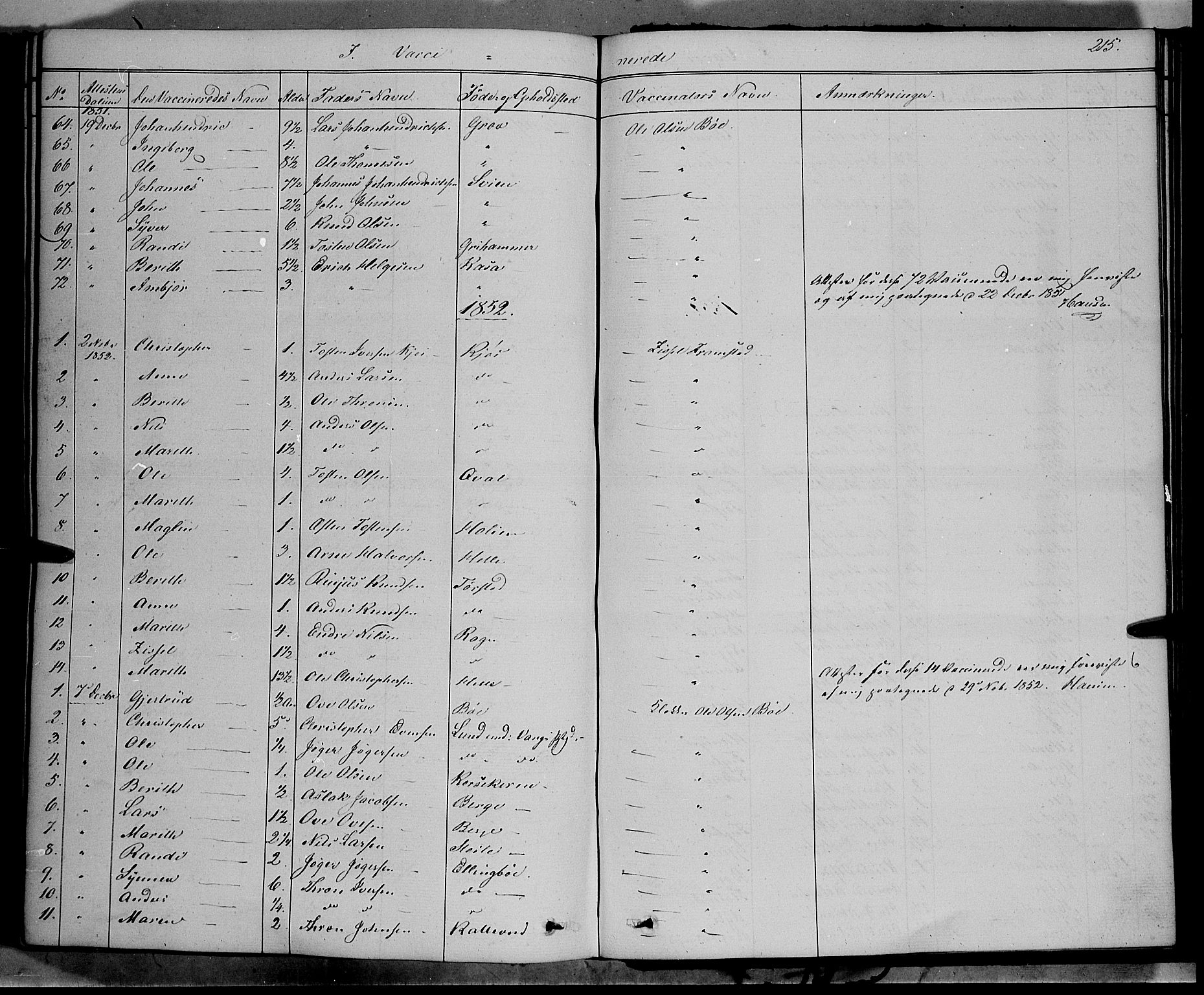 Vang prestekontor, Valdres, AV/SAH-PREST-140/H/Ha/L0006: Parish register (official) no. 6, 1846-1864, p. 215