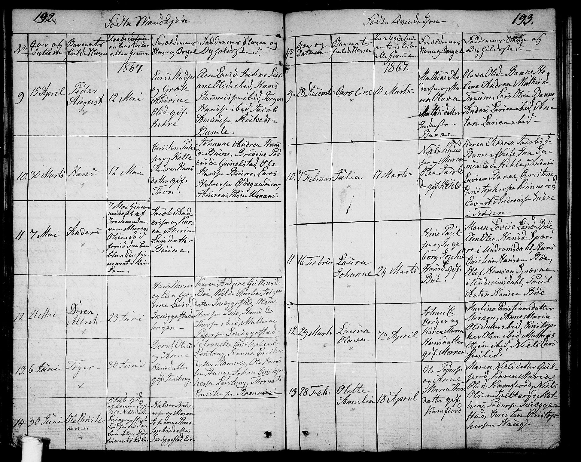 Ramnes kirkebøker, AV/SAKO-A-314/G/Ga/L0002: Parish register (copy) no. I 2, 1848-1870, p. 192-193