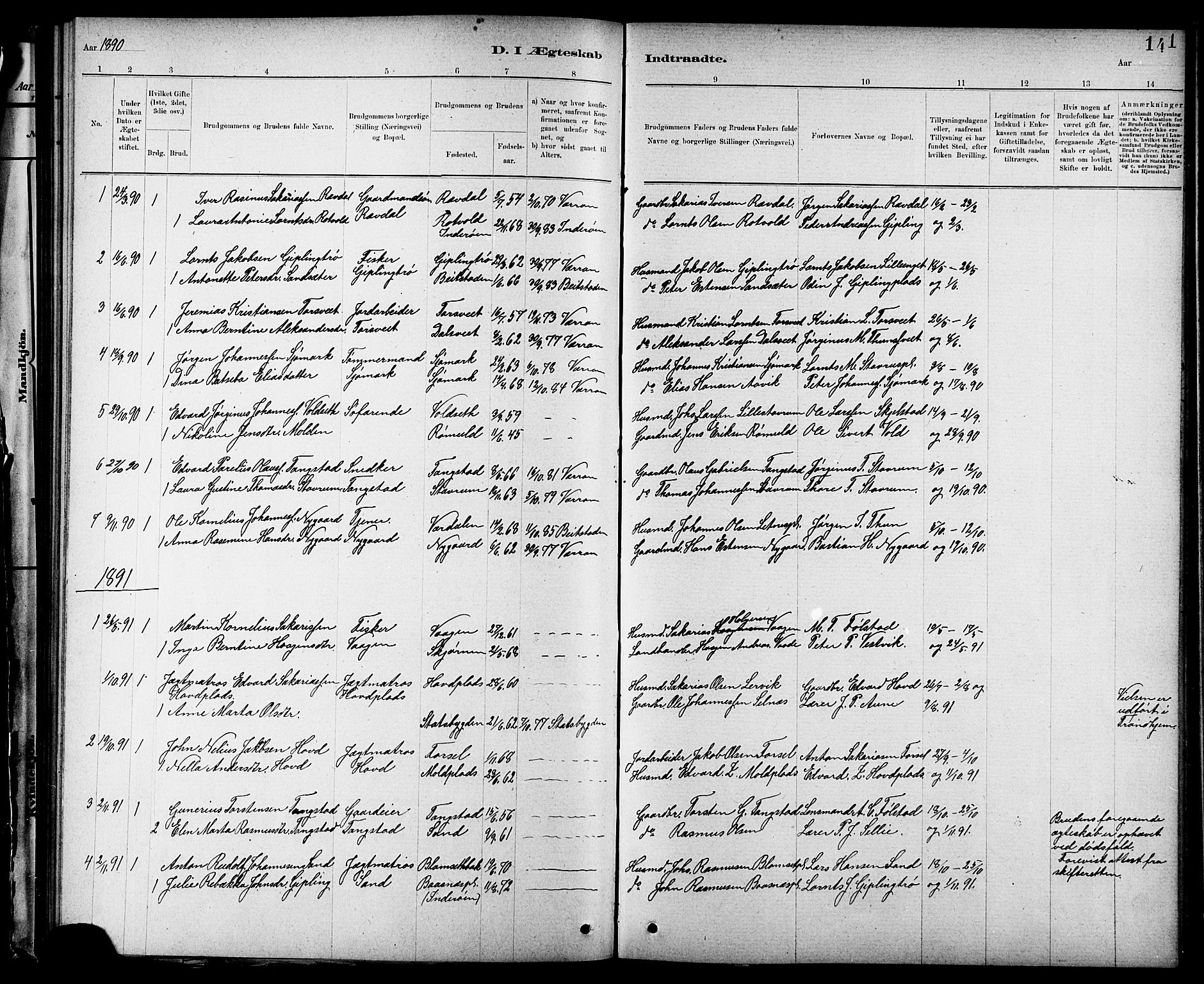 Ministerialprotokoller, klokkerbøker og fødselsregistre - Nord-Trøndelag, AV/SAT-A-1458/744/L0423: Parish register (copy) no. 744C02, 1886-1905, p. 141