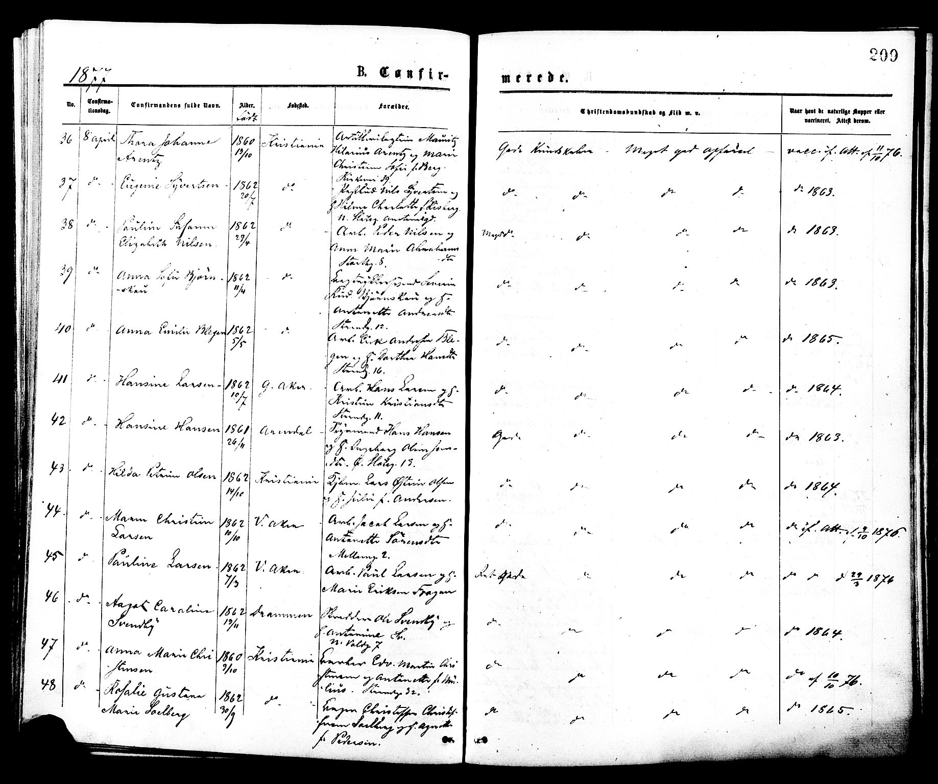 Johannes prestekontor Kirkebøker, AV/SAO-A-10852/F/Fa/L0001: Parish register (official) no. 1, 1875-1881, p. 209