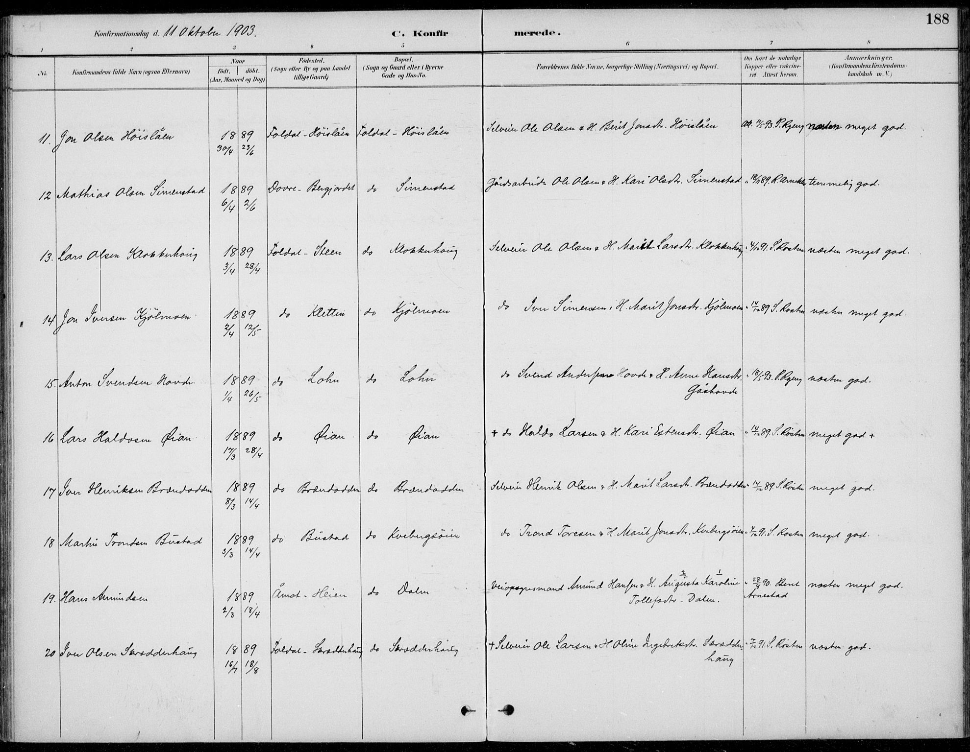 Alvdal prestekontor, AV/SAH-PREST-060/H/Ha/Haa/L0003: Parish register (official) no. 3, 1886-1912, p. 188