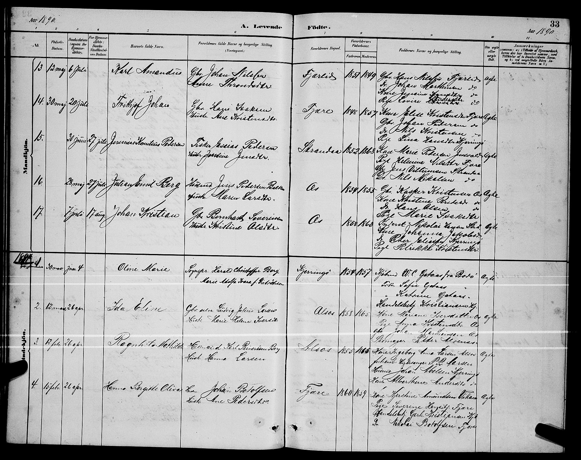 Ministerialprotokoller, klokkerbøker og fødselsregistre - Nordland, SAT/A-1459/803/L0076: Parish register (copy) no. 803C03, 1882-1897, p. 33