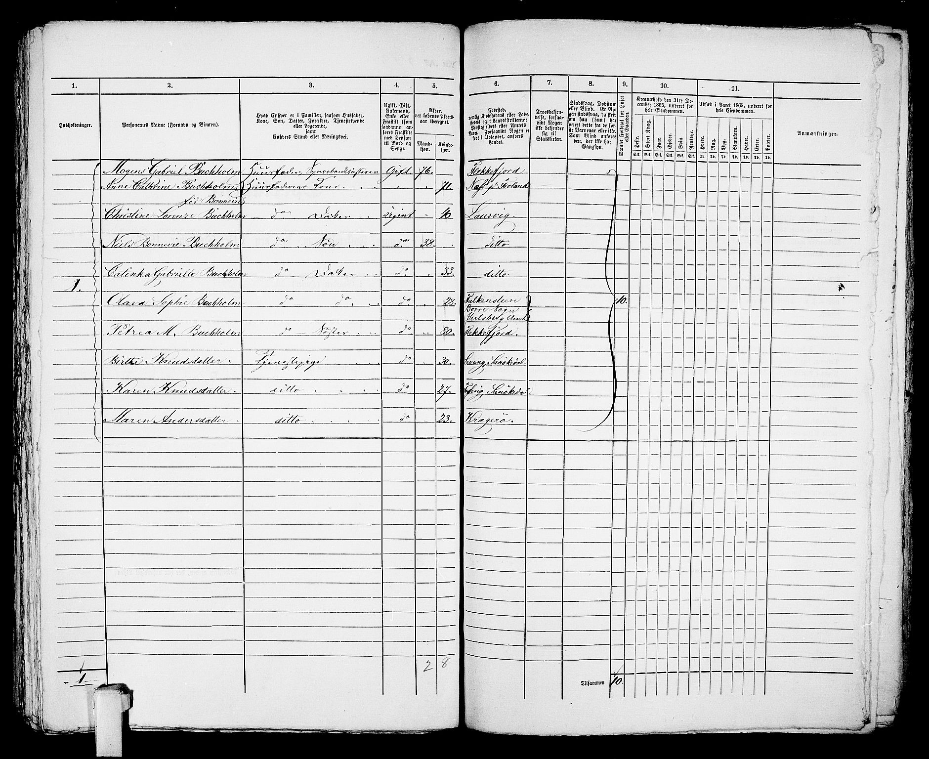 RA, 1865 census for Kragerø/Kragerø, 1865, p. 1103