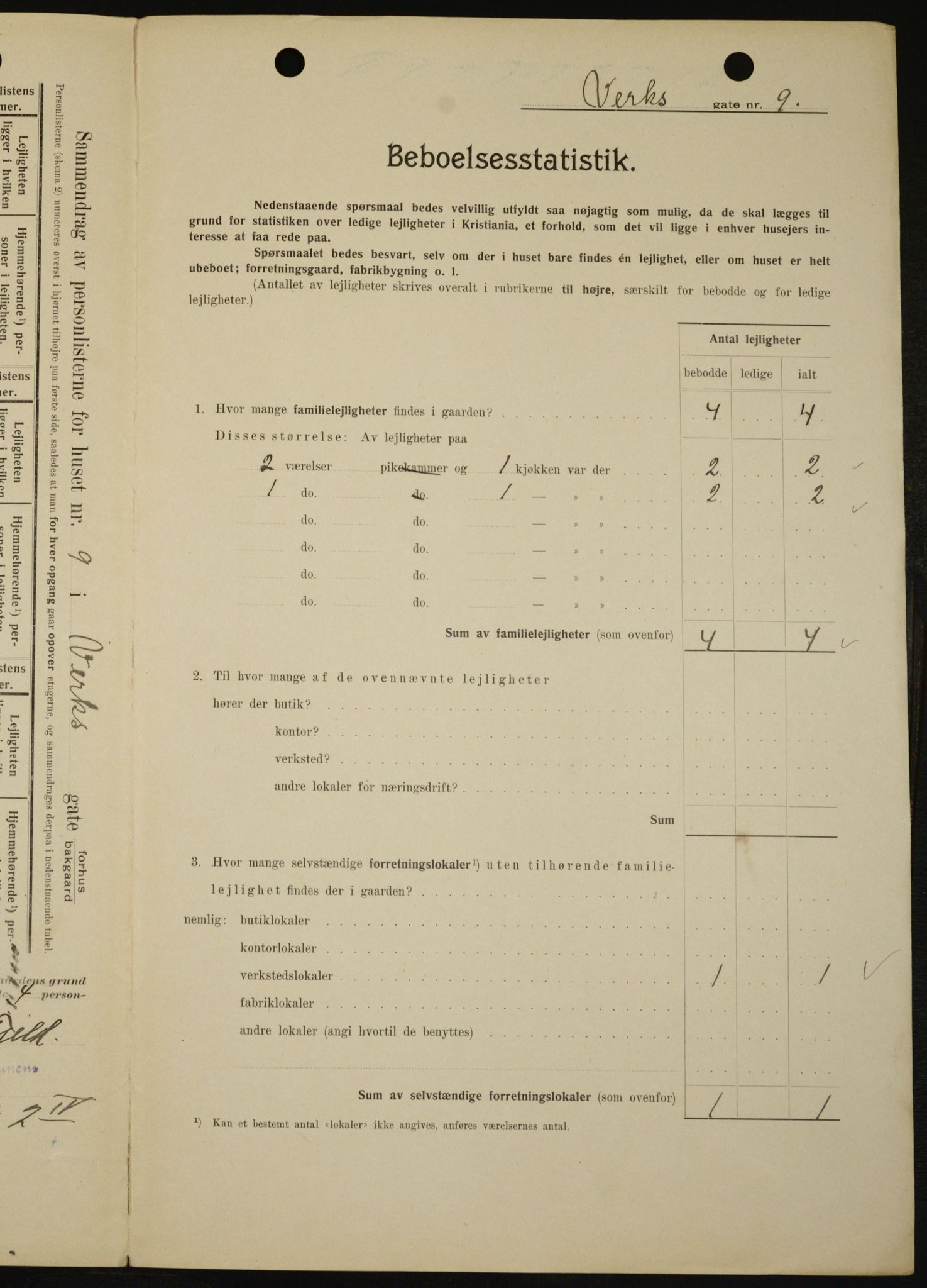 OBA, Municipal Census 1909 for Kristiania, 1909, p. 110624