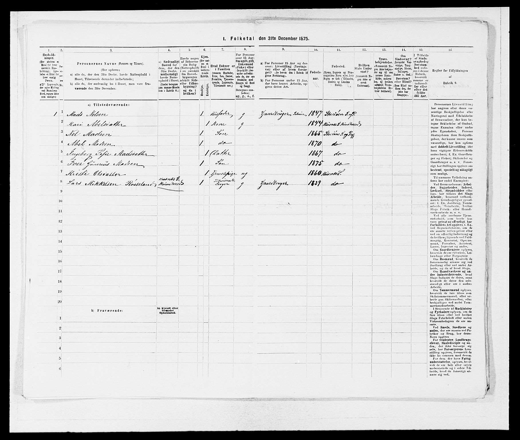 SAB, 1875 census for 1221P Stord, 1875, p. 266