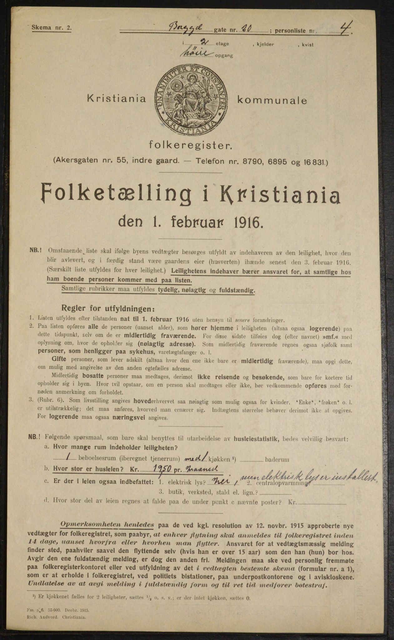 OBA, Municipal Census 1916 for Kristiania, 1916, p. 8115