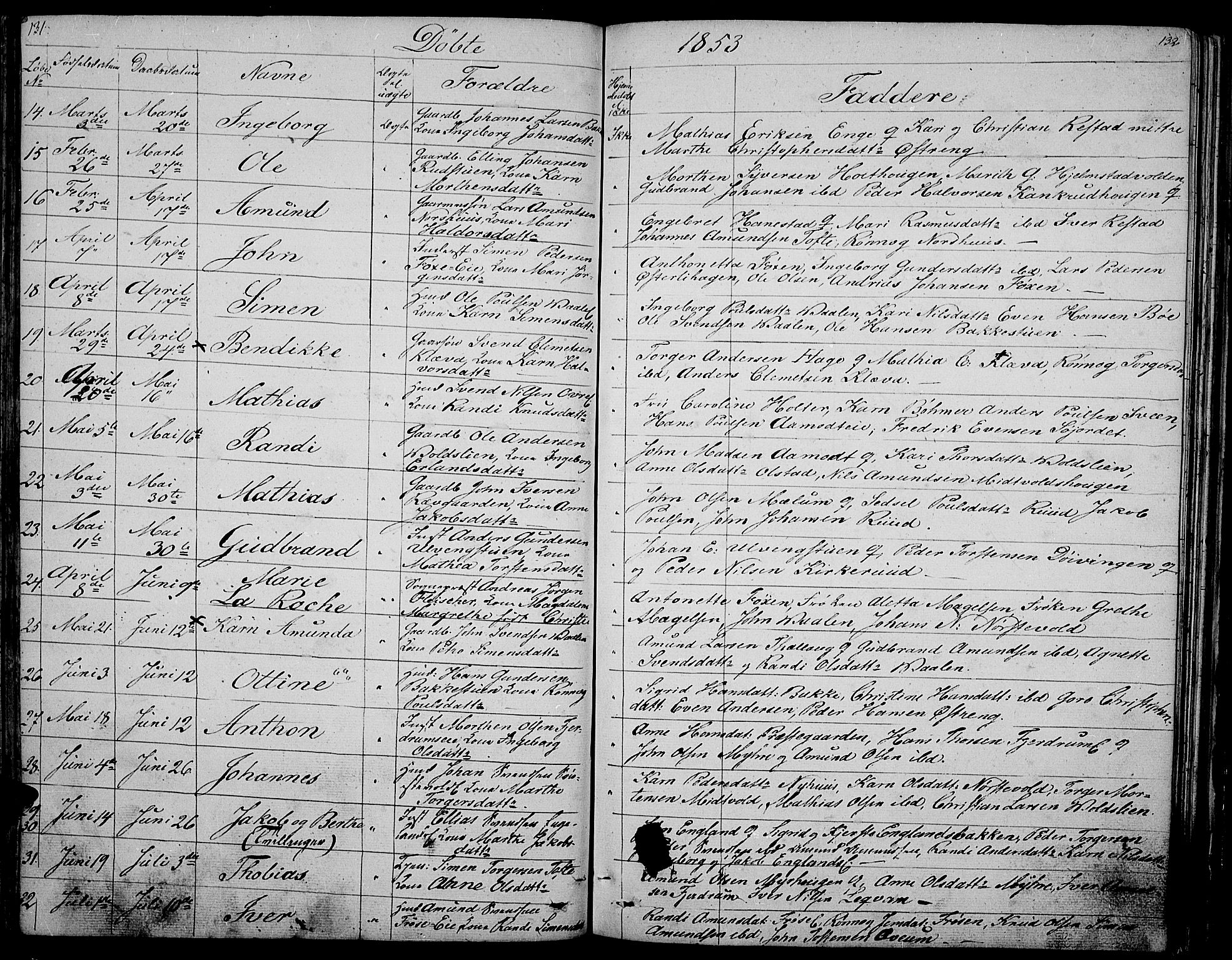 Gausdal prestekontor, SAH/PREST-090/H/Ha/Hab/L0003: Parish register (copy) no. 3, 1829-1864, p. 131-132