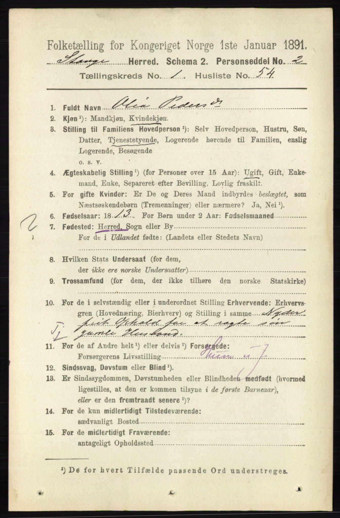 RA, 1891 census for 0417 Stange, 1891, p. 529