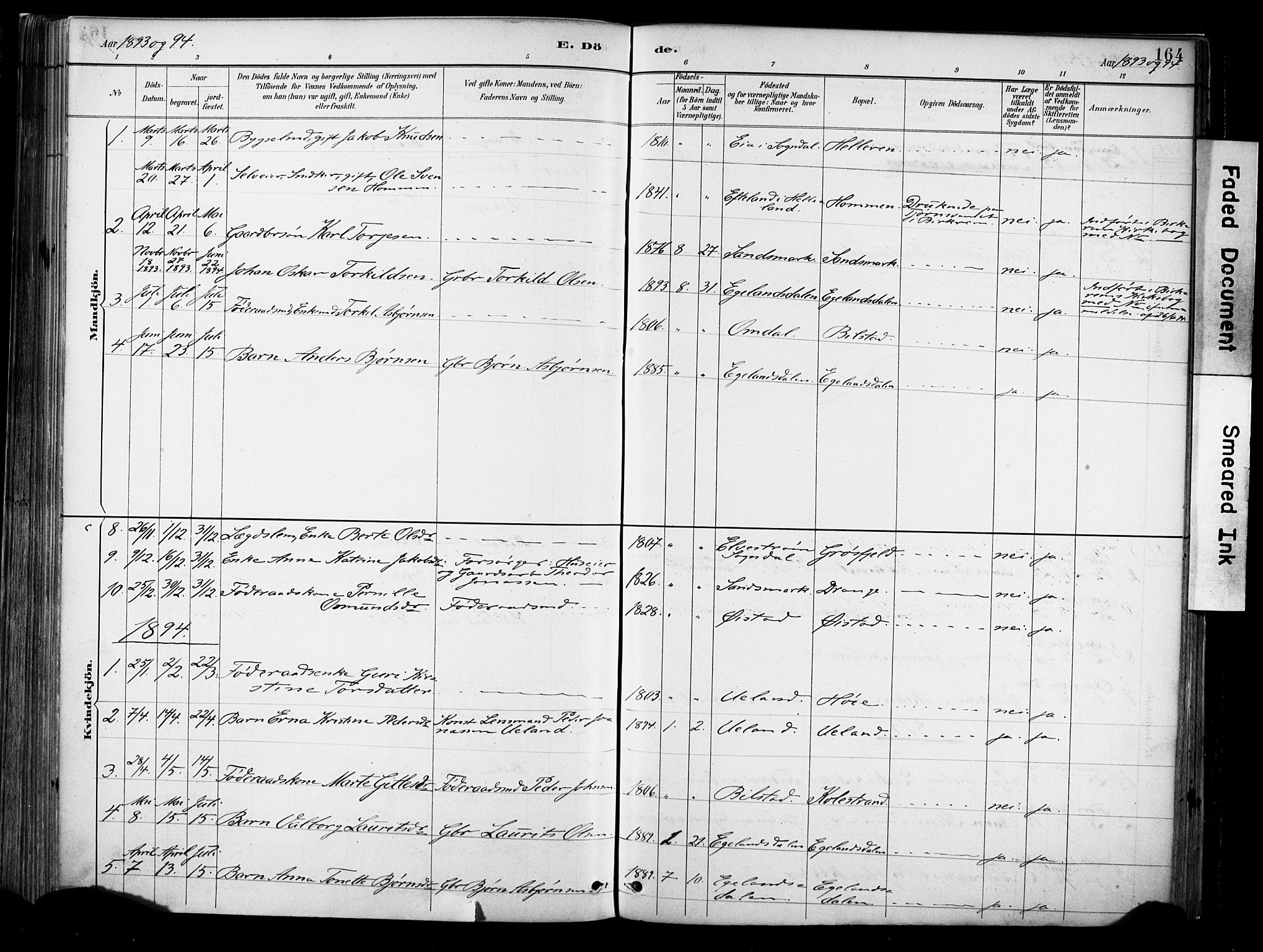 Lund sokneprestkontor, AV/SAST-A-101809/S06/L0012: Parish register (official) no. A 11, 1887-1921, p. 164