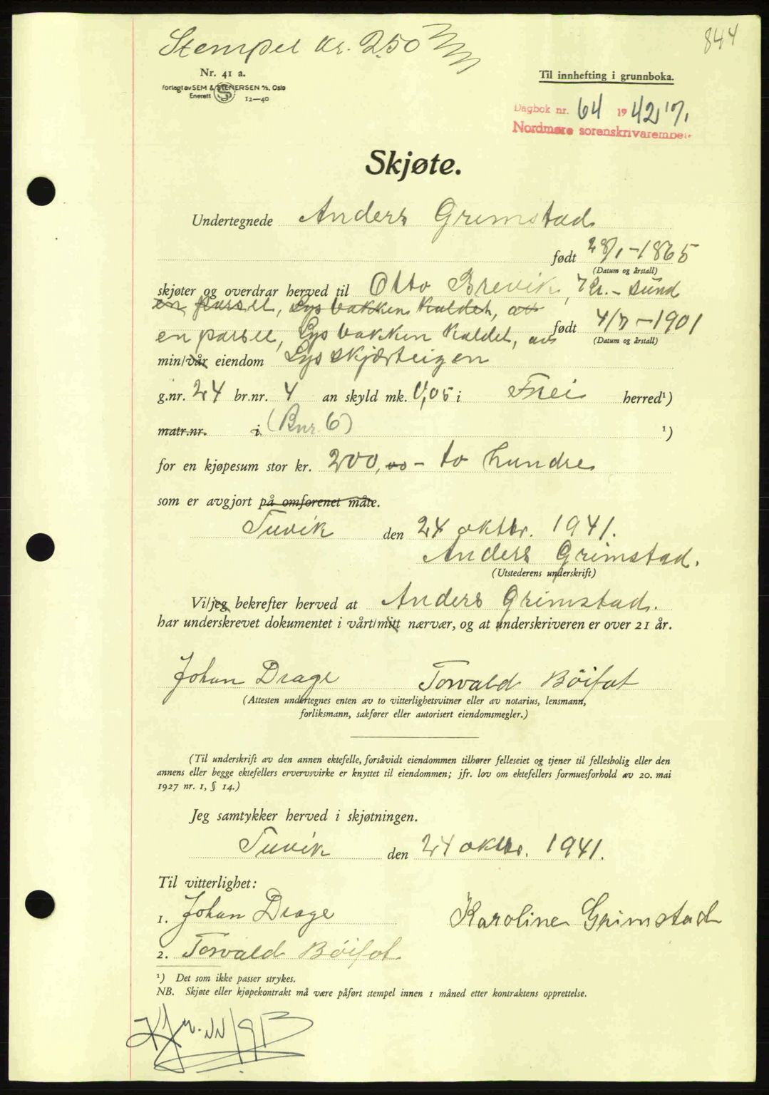 Nordmøre sorenskriveri, AV/SAT-A-4132/1/2/2Ca: Mortgage book no. A91, 1941-1942, Diary no: : 64/1942