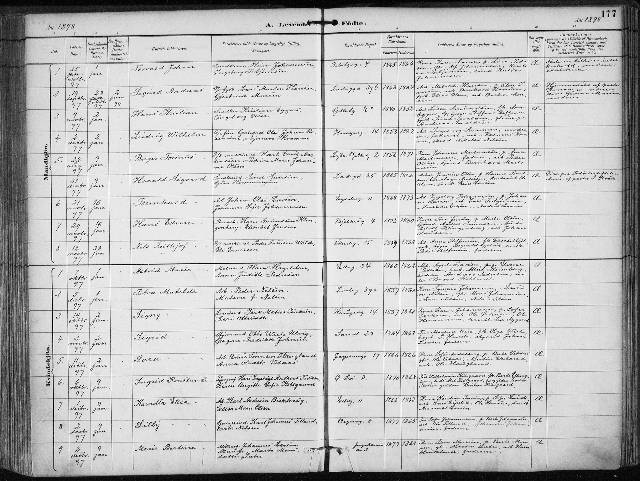 Sandviken Sokneprestembete, SAB/A-77601/H/Ha/L0005: Parish register (official) no. B 2, 1891-1901, p. 177