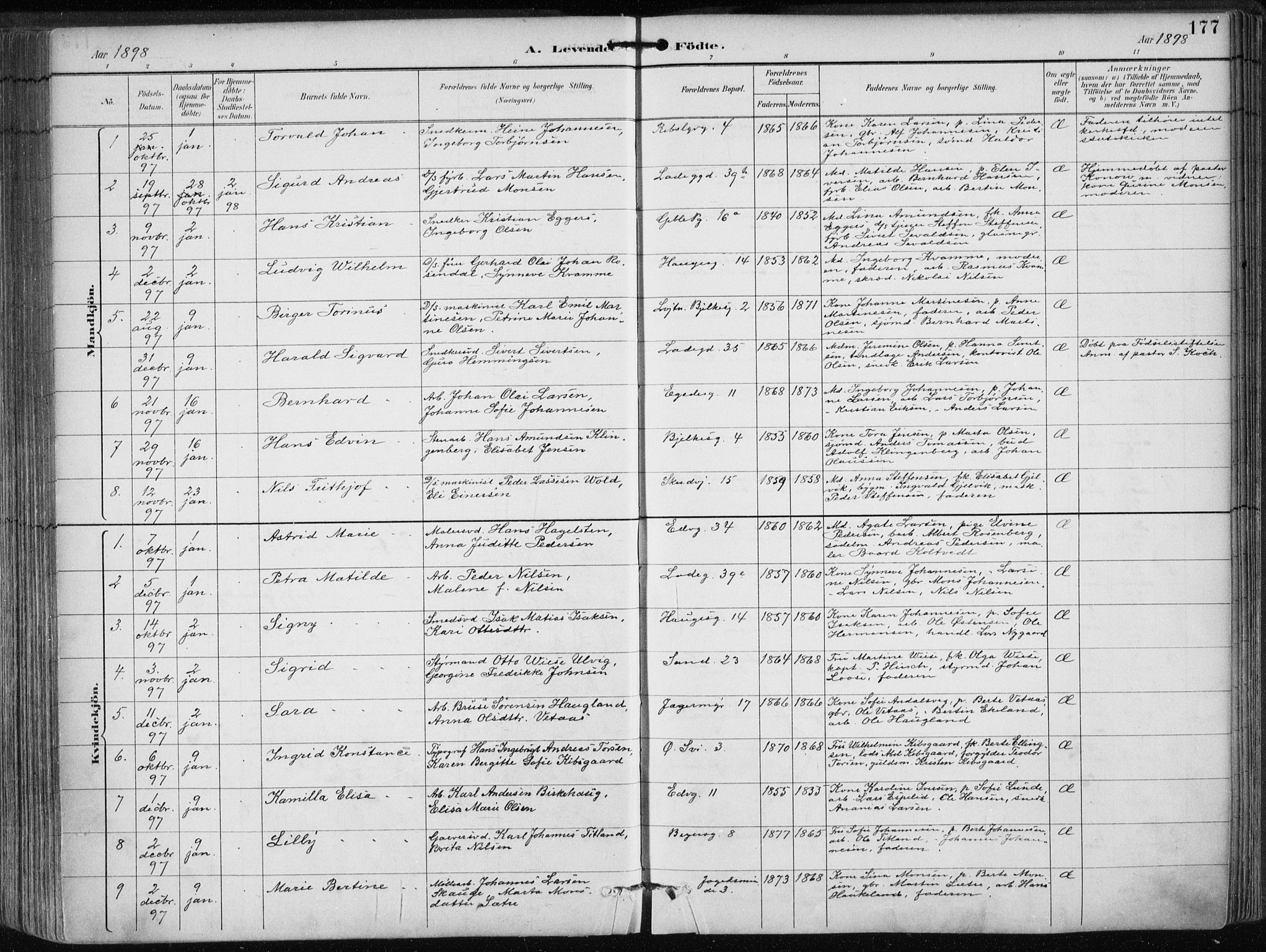 Sandviken Sokneprestembete, AV/SAB-A-77601/H/Ha/L0005: Parish register (official) no. B 2, 1891-1901, p. 177