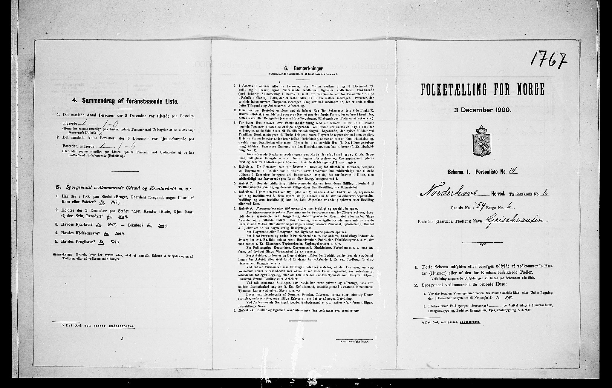 RA, 1900 census for Norderhov, 1900, p. 1383