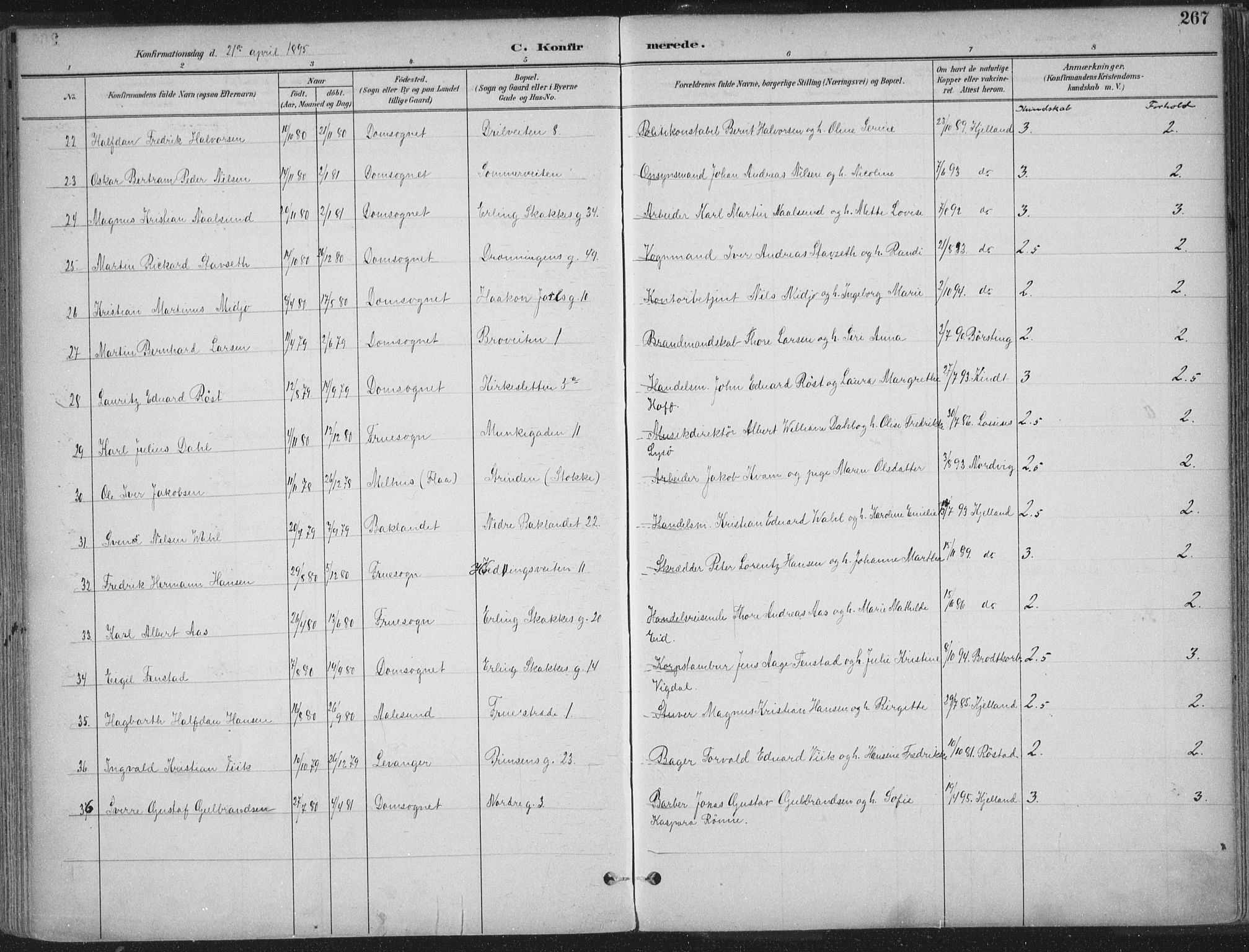 Ministerialprotokoller, klokkerbøker og fødselsregistre - Sør-Trøndelag, AV/SAT-A-1456/601/L0062: Parish register (official) no. 601A30, 1891-1911, p. 267