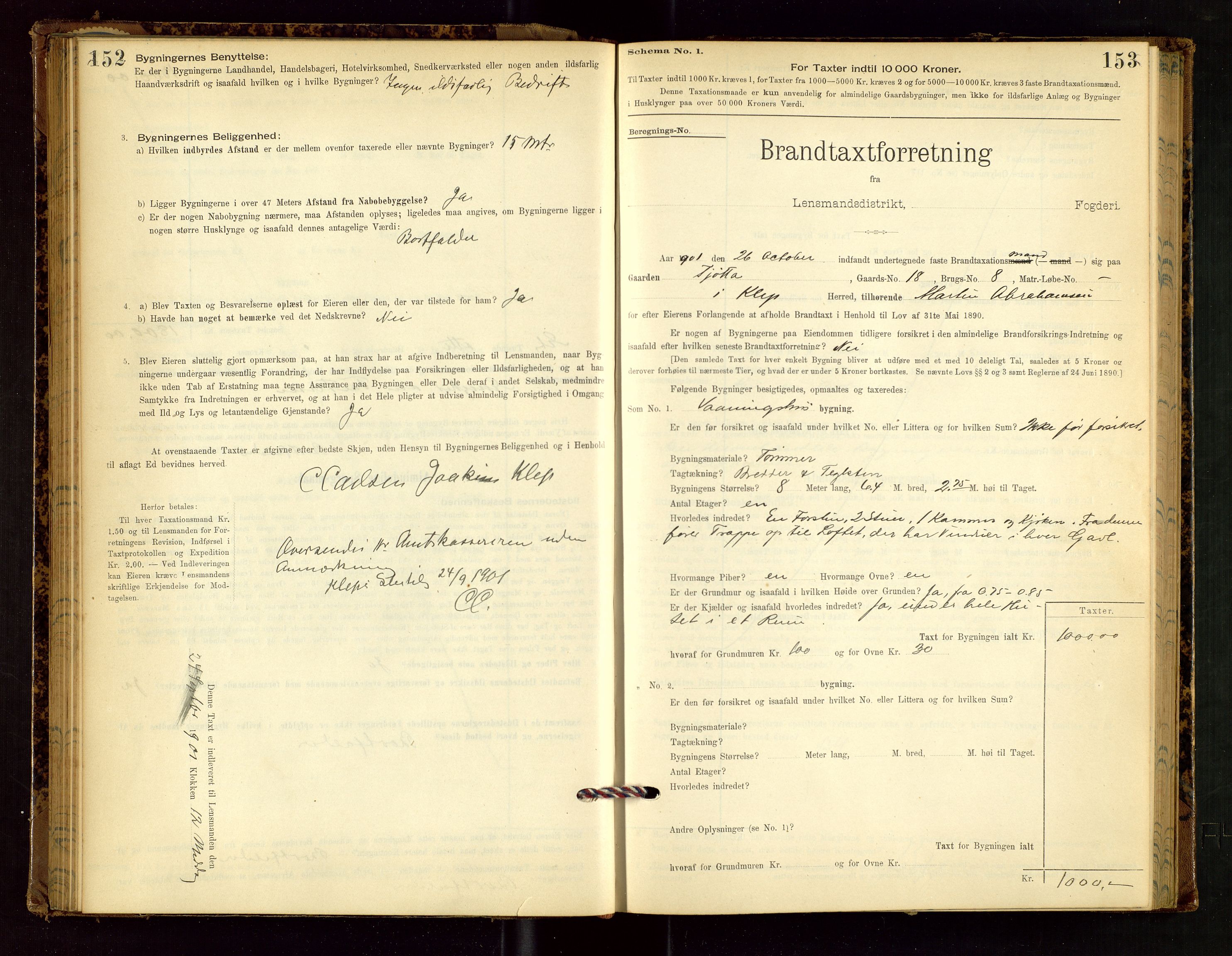 Klepp lensmannskontor, SAST/A-100163/Goc/L0002: "Brandtaxationsprotokol" m/register, 1898-1902, p. 152-153