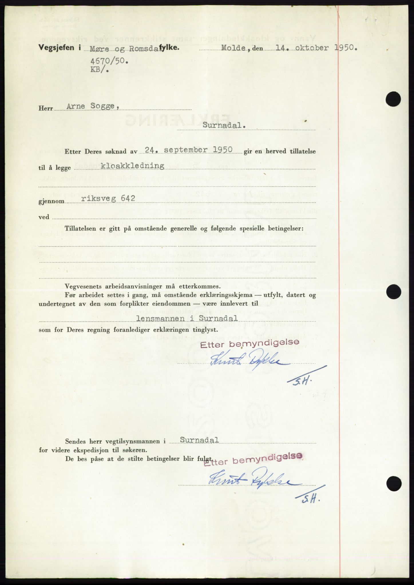 Nordmøre sorenskriveri, AV/SAT-A-4132/1/2/2Ca: Mortgage book no. B106, 1950-1950, Diary no: : 3275/1950