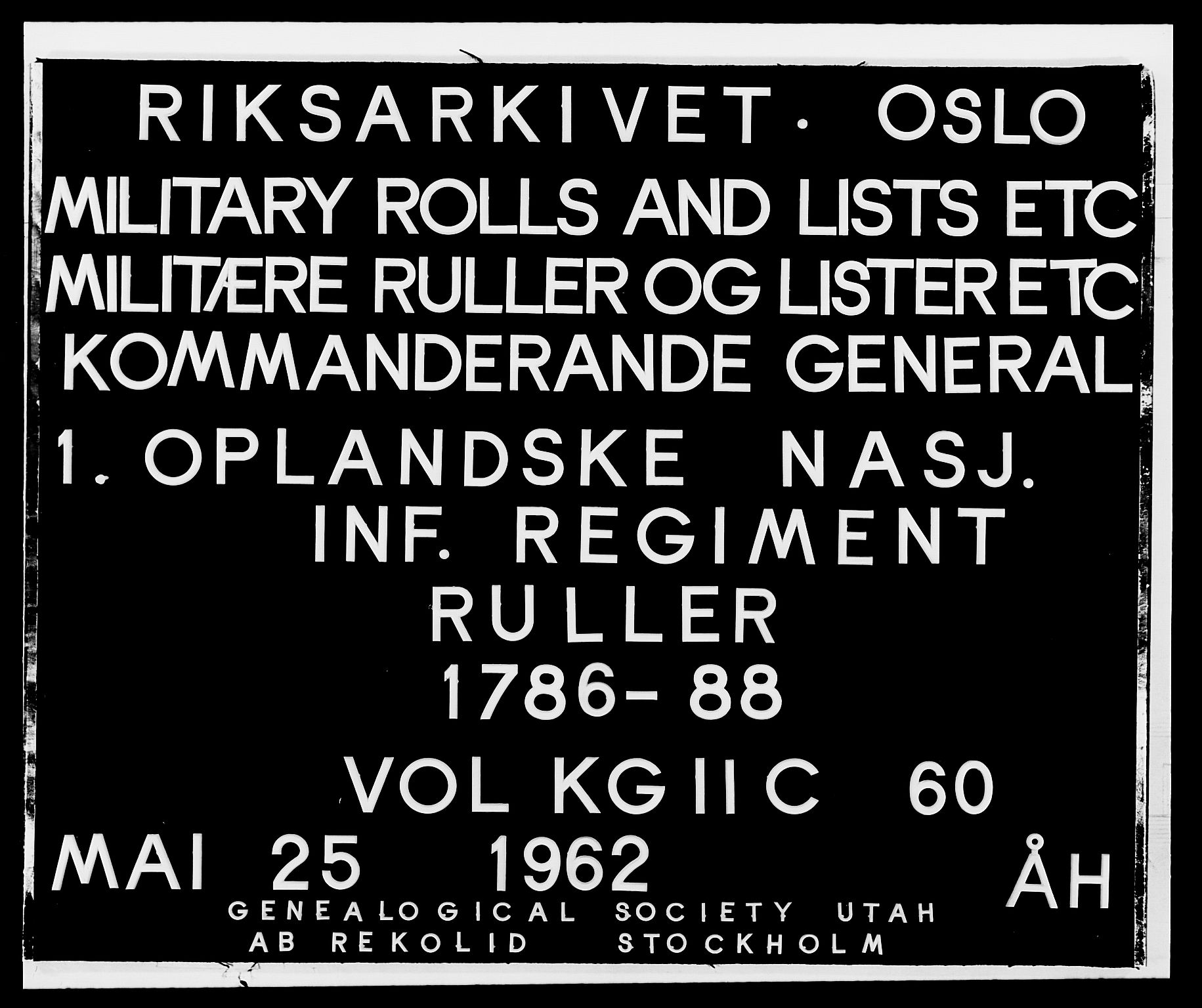 Generalitets- og kommissariatskollegiet, Det kongelige norske kommissariatskollegium, AV/RA-EA-5420/E/Eh/L0060: 1. Opplandske nasjonale infanteriregiment, 1786-1788, p. 1