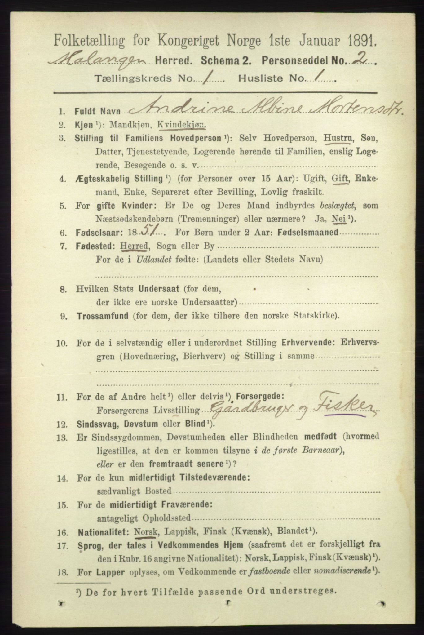 RA, 1891 census for 1932 Malangen, 1891, p. 64