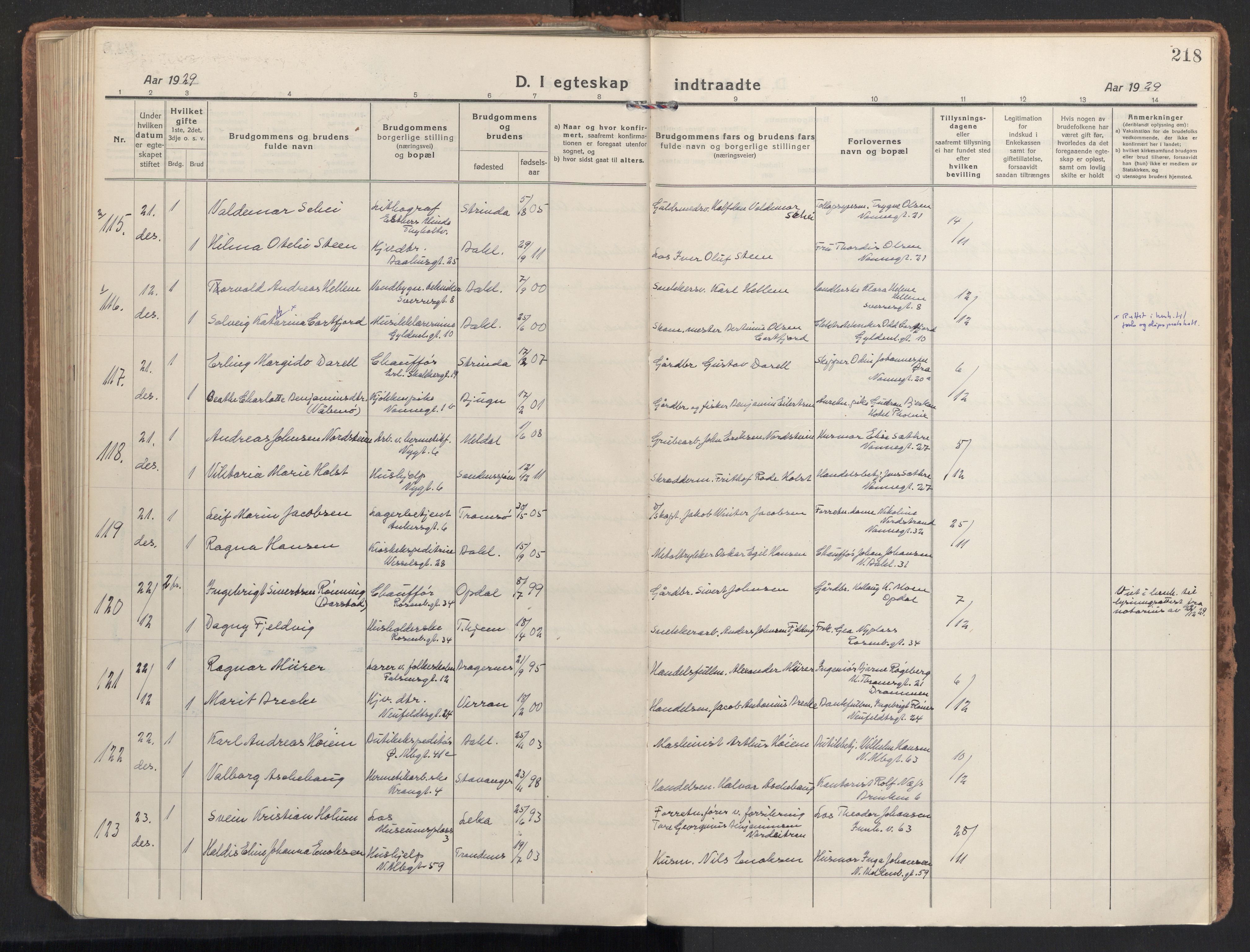 Ministerialprotokoller, klokkerbøker og fødselsregistre - Sør-Trøndelag, AV/SAT-A-1456/604/L0206: Parish register (official) no. 604A26, 1917-1931, p. 218