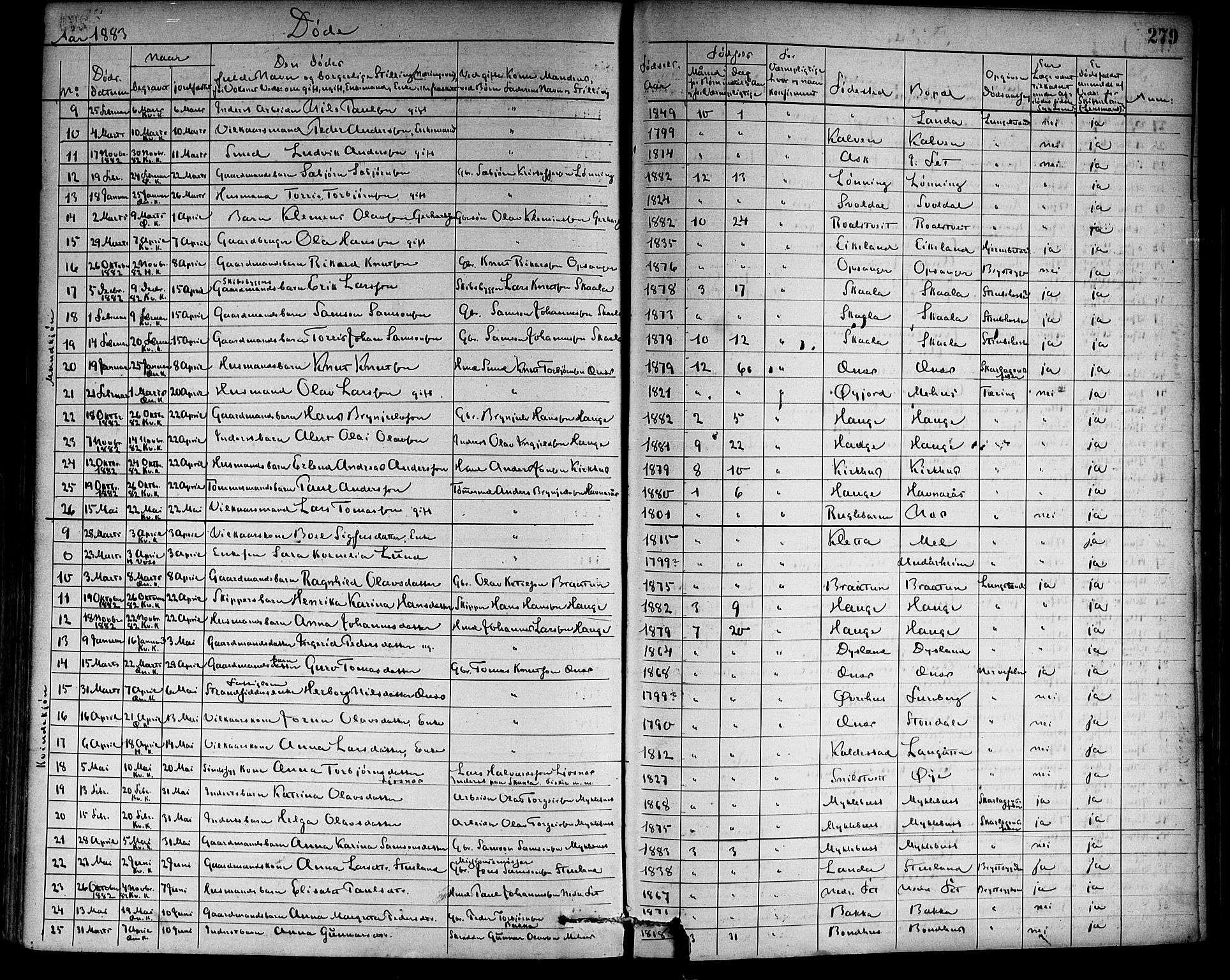 Kvinnherad sokneprestembete, SAB/A-76401/H/Haa: Parish register (official) no. A 9, 1873-1886, p. 279