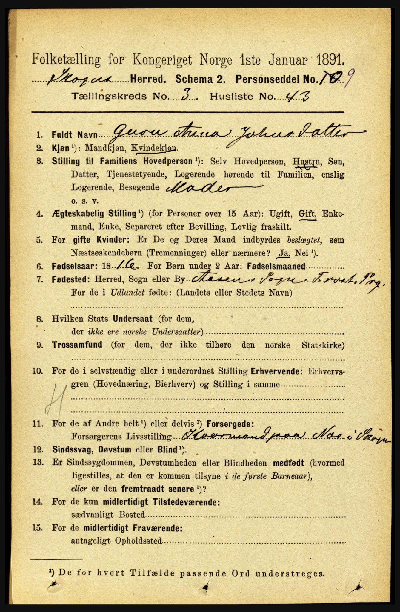 RA, 1891 census for 1719 Skogn, 1891, p. 1880