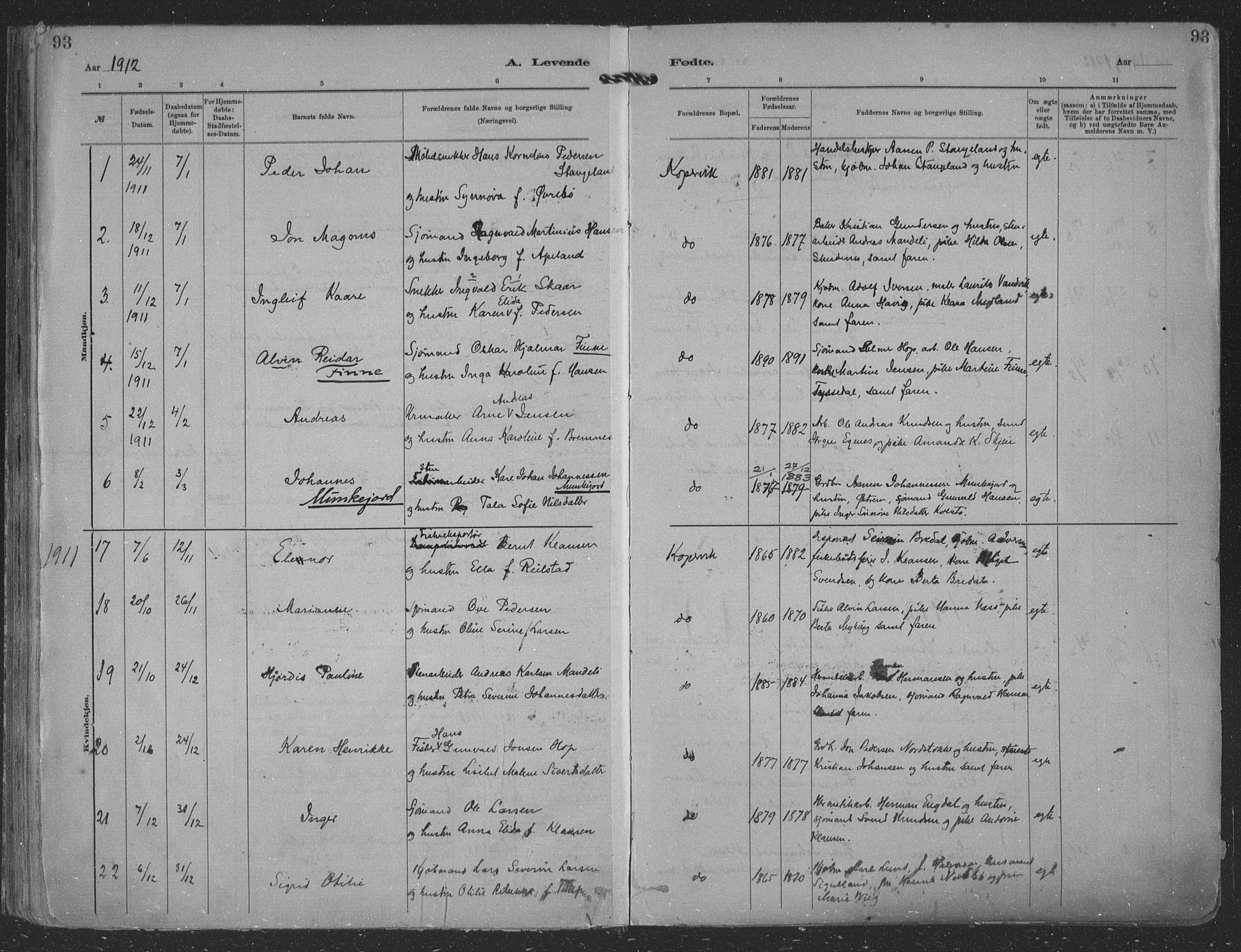 Kopervik sokneprestkontor, SAST/A-101850/H/Ha/Haa/L0001: Parish register (official) no. A 1, 1880-1919, p. 93