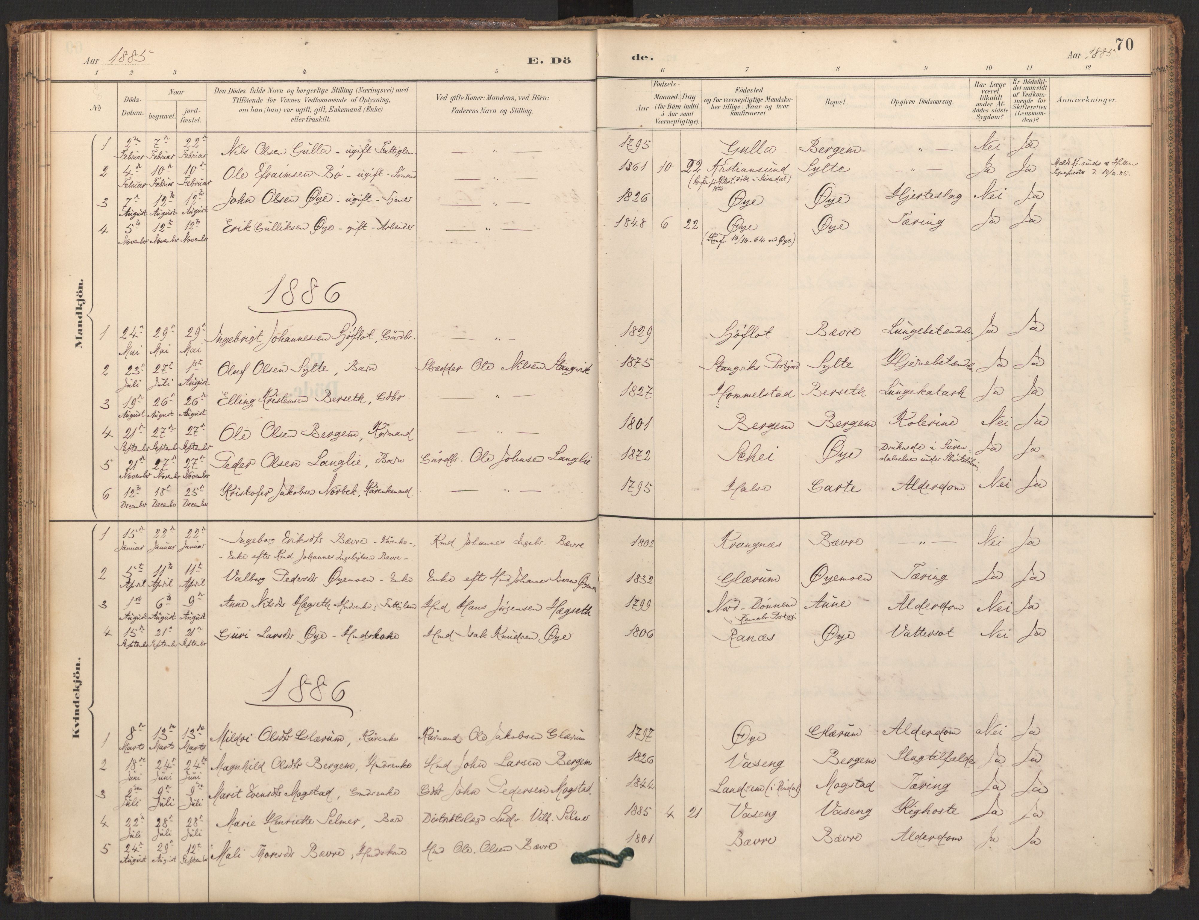 Ministerialprotokoller, klokkerbøker og fødselsregistre - Møre og Romsdal, SAT/A-1454/595/L1047: Parish register (official) no. 595A09, 1885-1900, p. 70
