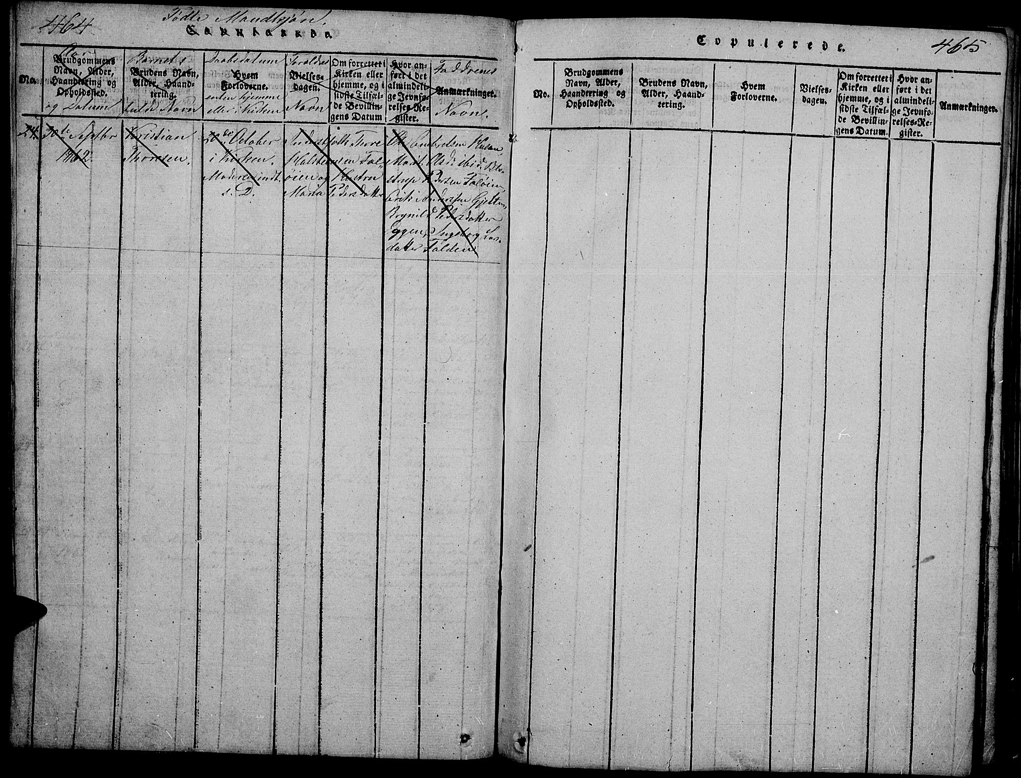 Tynset prestekontor, SAH/PREST-058/H/Ha/Hab/L0002: Parish register (copy) no. 2, 1814-1862, p. 464-465