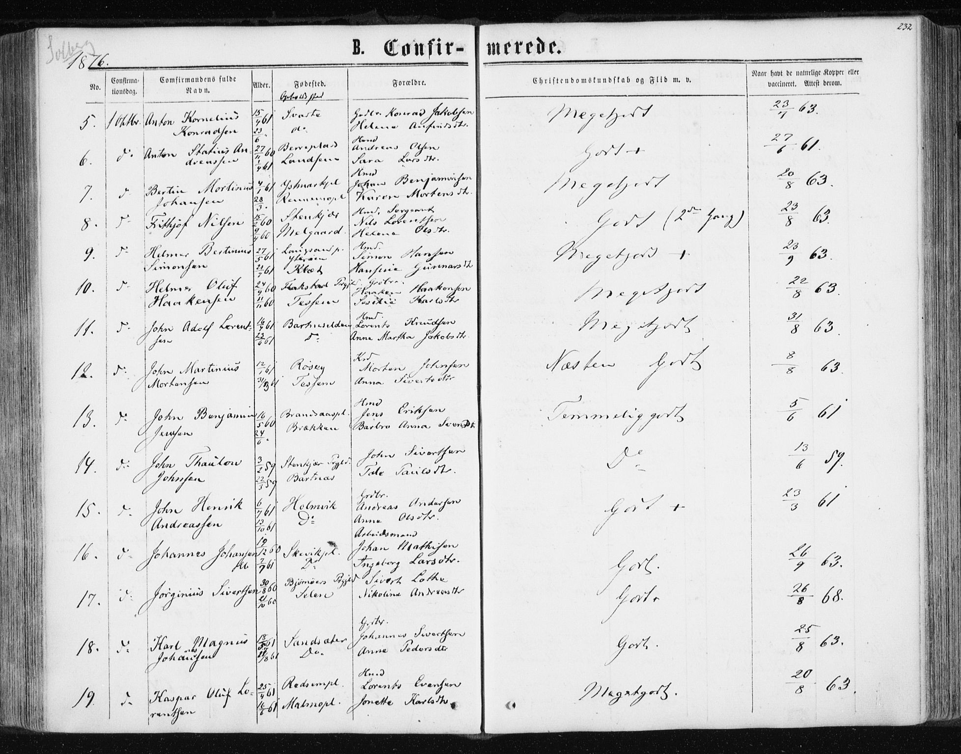 Ministerialprotokoller, klokkerbøker og fødselsregistre - Nord-Trøndelag, AV/SAT-A-1458/741/L0394: Parish register (official) no. 741A08, 1864-1877, p. 232