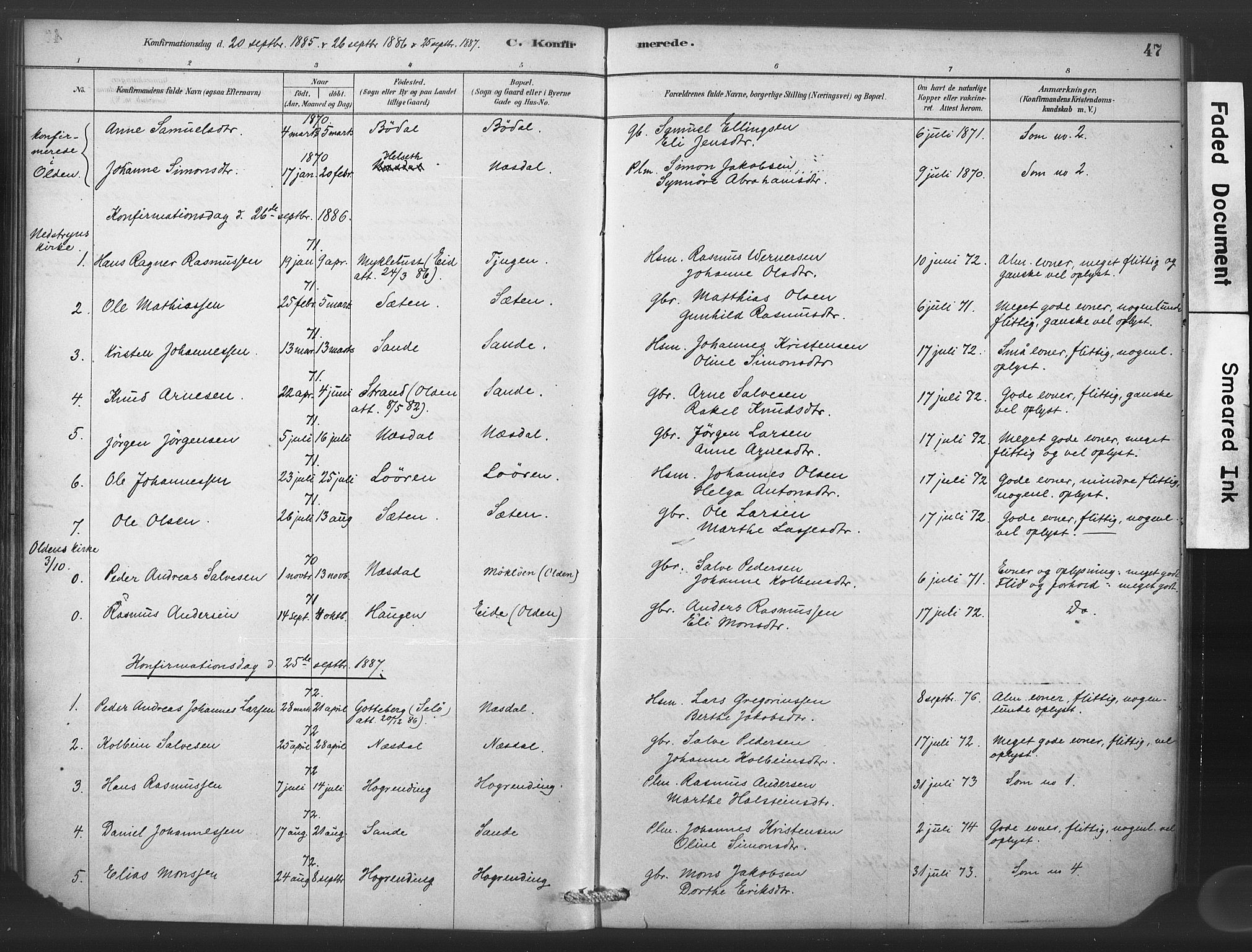 Stryn Sokneprestembete, AV/SAB-A-82501: Parish register (official) no. C 1, 1878-1907, p. 47