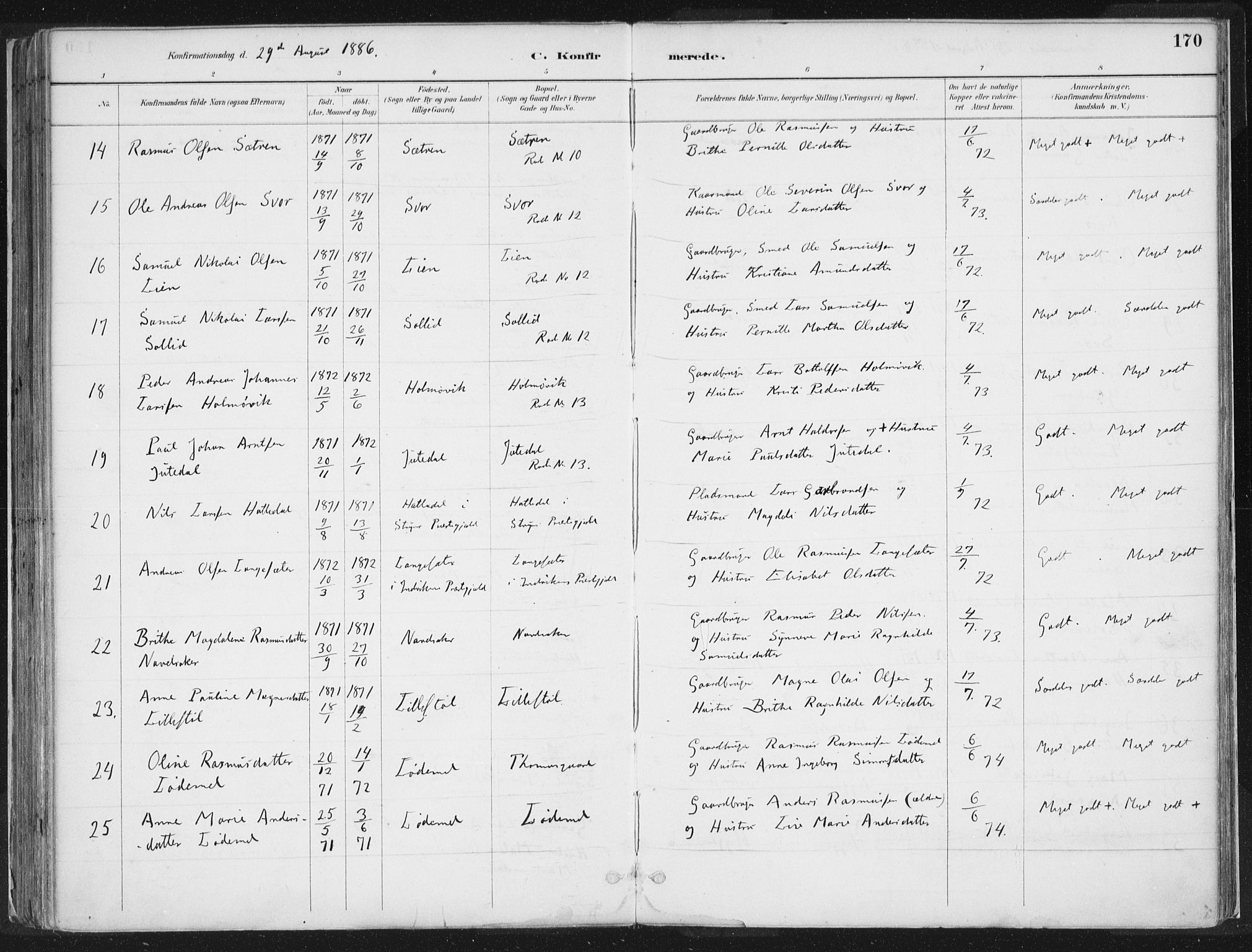 Hornindal sokneprestembete, SAB/A-82401/H/Haa/Haaa/L0003/0001: Parish register (official) no. A 3A, 1887-1917, p. 170