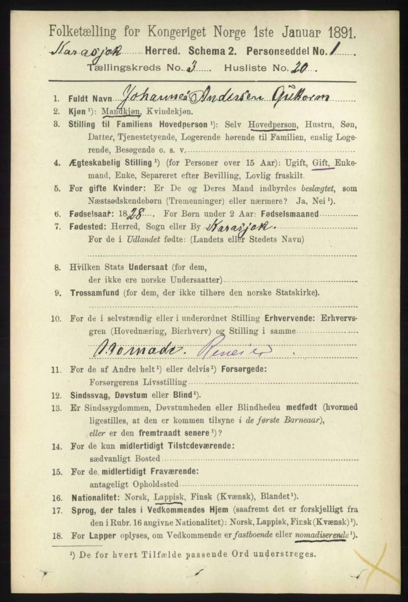 RA, 1891 census for 2021 Karasjok, 1891, p. 668