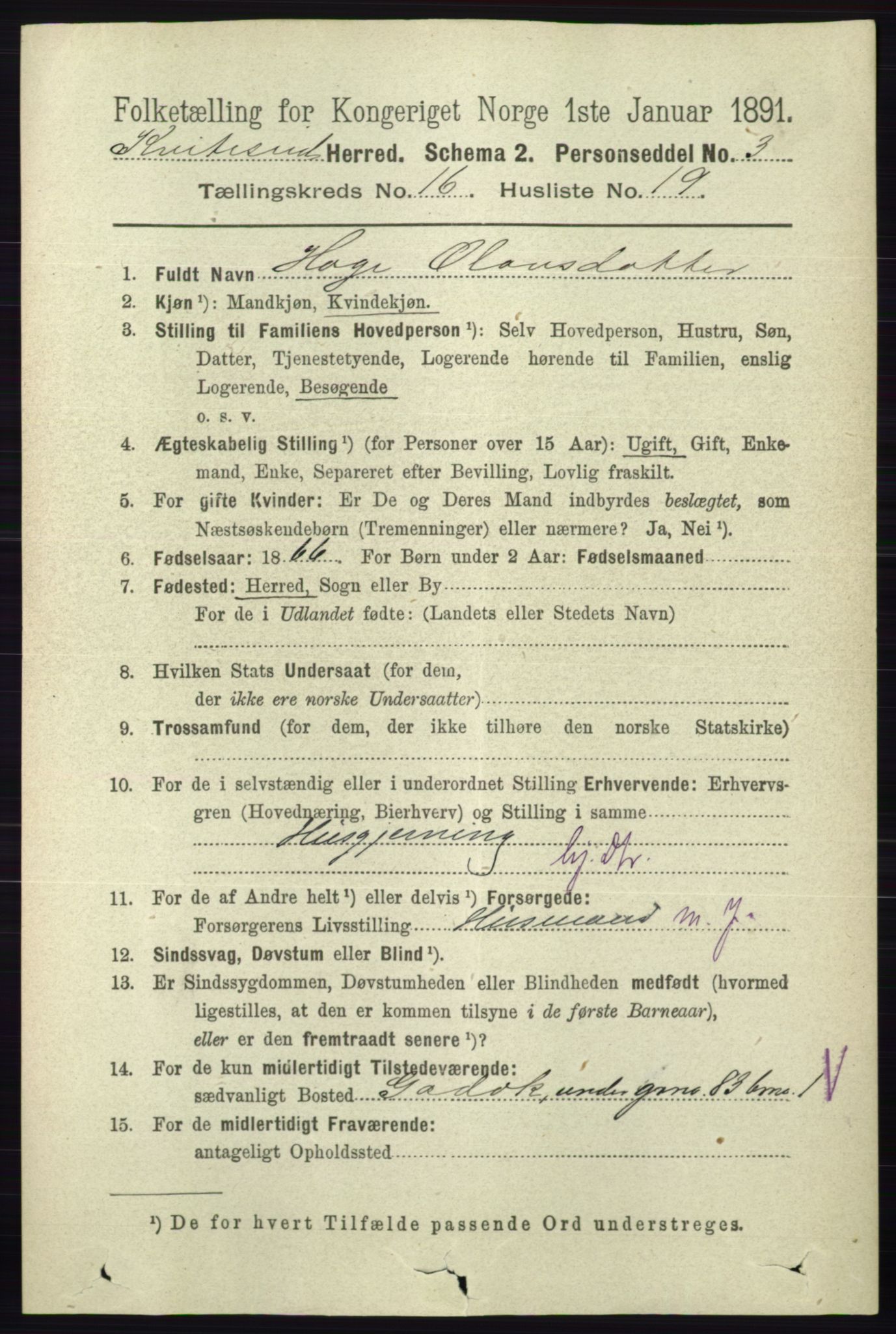 RA, 1891 census for 0829 Kviteseid, 1891, p. 3750