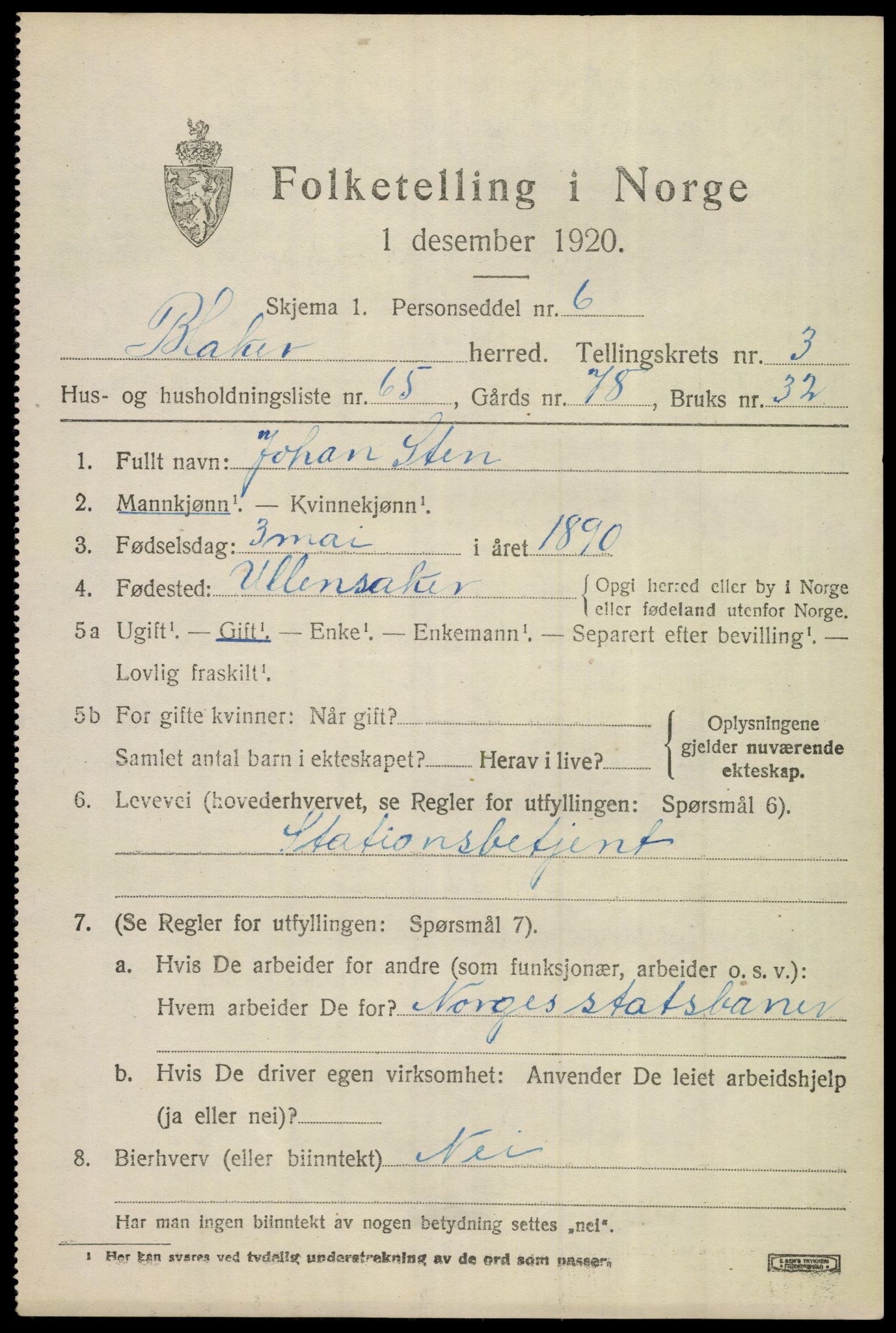 SAO, 1920 census for Blaker, 1920, p. 3073