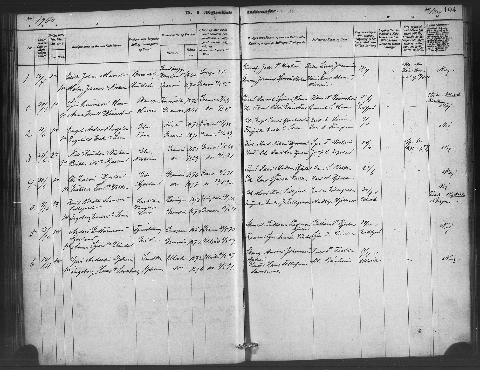 Ulvik sokneprestembete, SAB/A-78801/H/Haa: Parish register (official) no. C 1, 1878-1903, p. 104