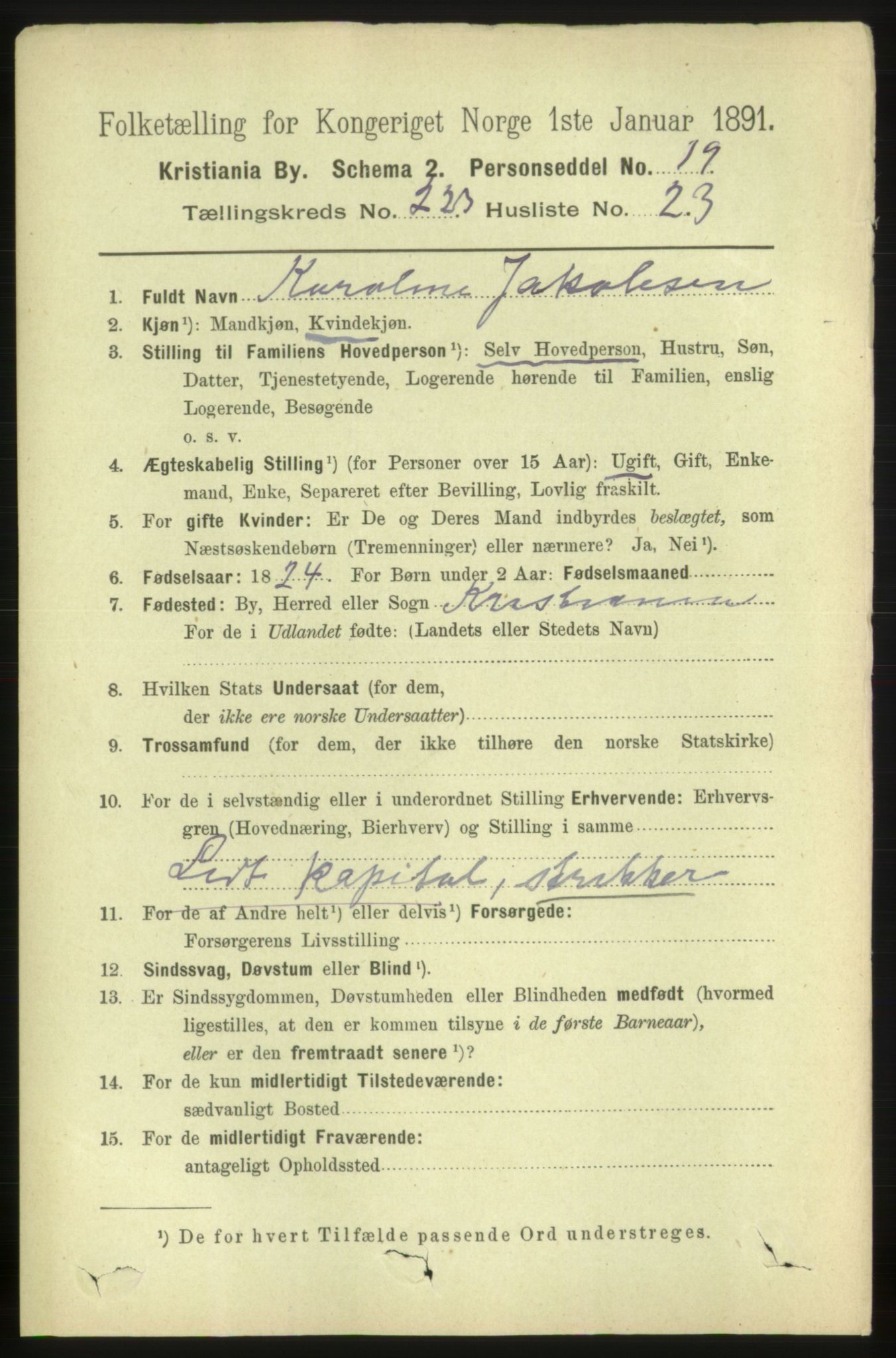 RA, 1891 census for 0301 Kristiania, 1891, p. 135256