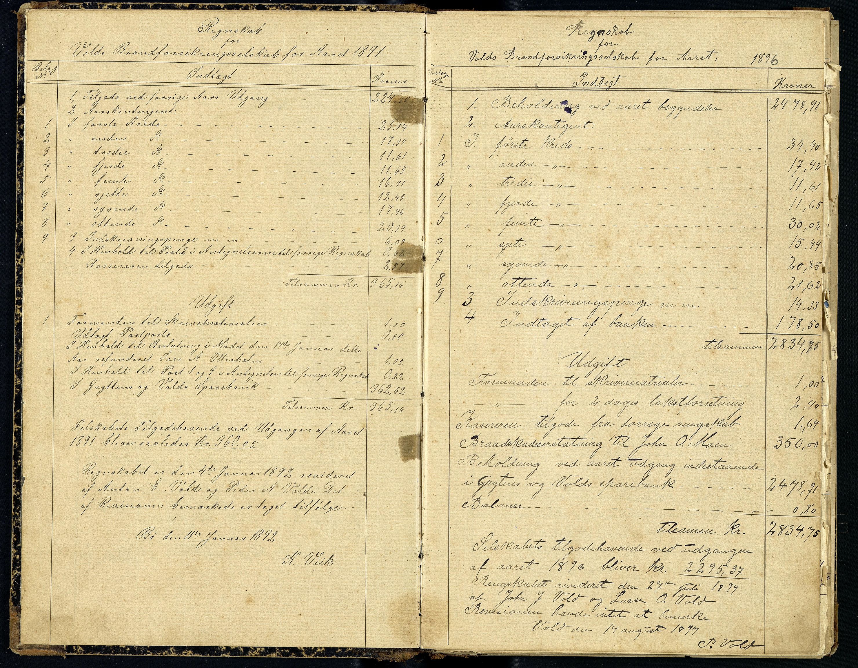 Voll Branntrygdelag, ROMS/R.Ark.1002/R/L0001: Rekneskapsprotokoll, 1890-1936