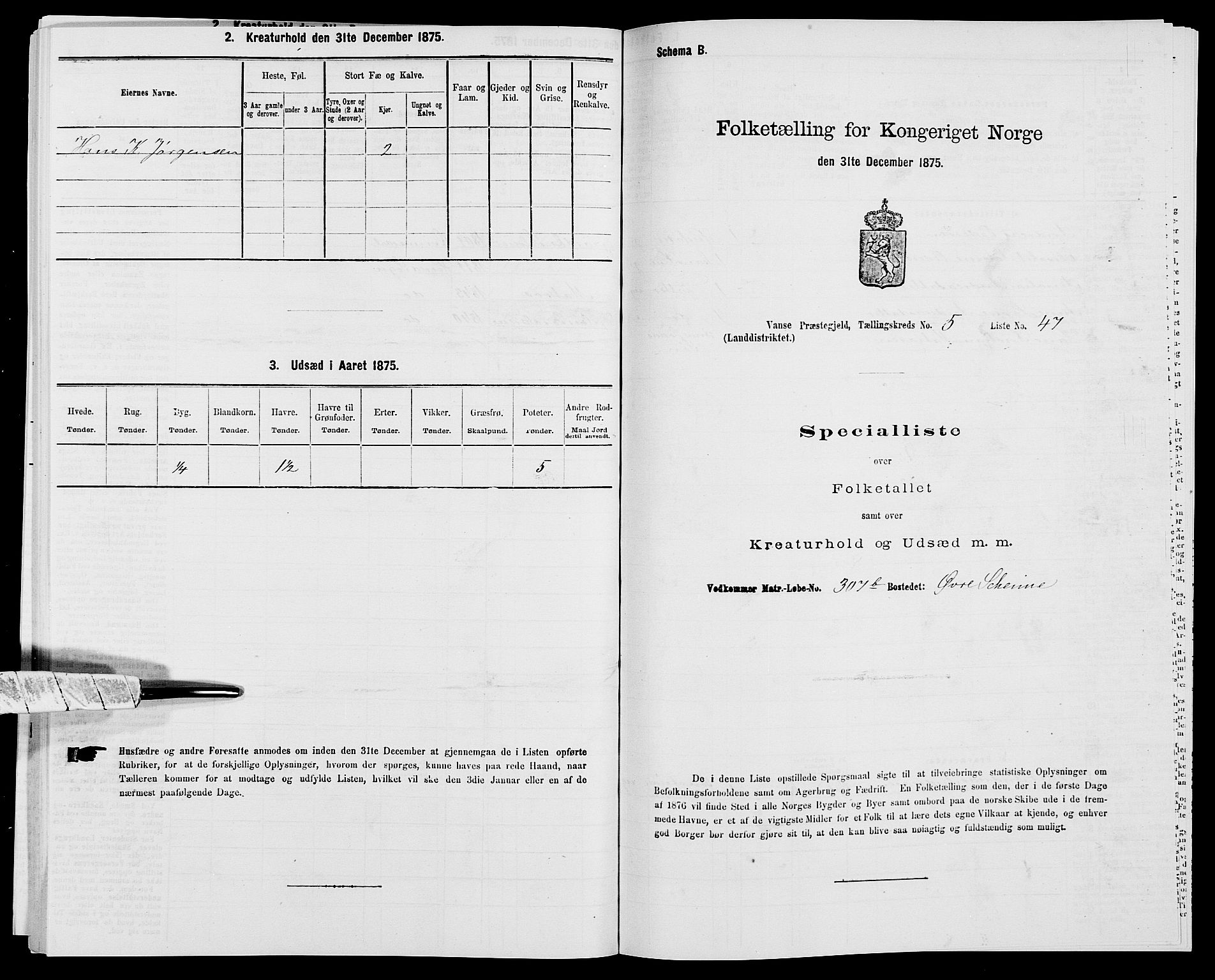 SAK, 1875 census for 1041L Vanse/Vanse og Farsund, 1875, p. 841